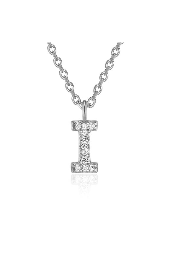 Initial "I" CZ Necklace in Sterling Silver, Adult Female