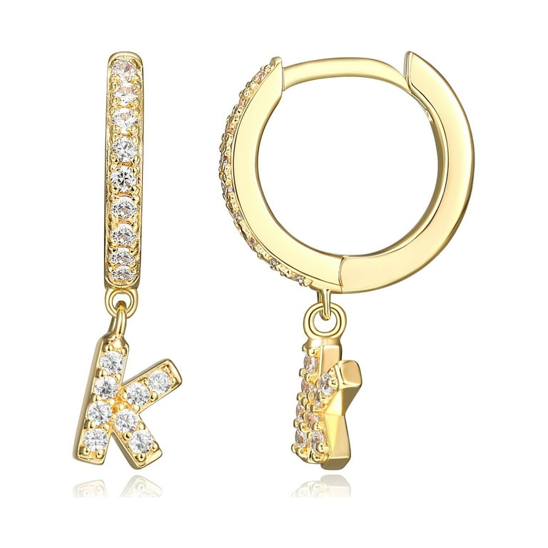 Forever Facets Initial Letter K CZ Hoop Earrings in 18K Gold Over Sterling Silver Women s Size One Size