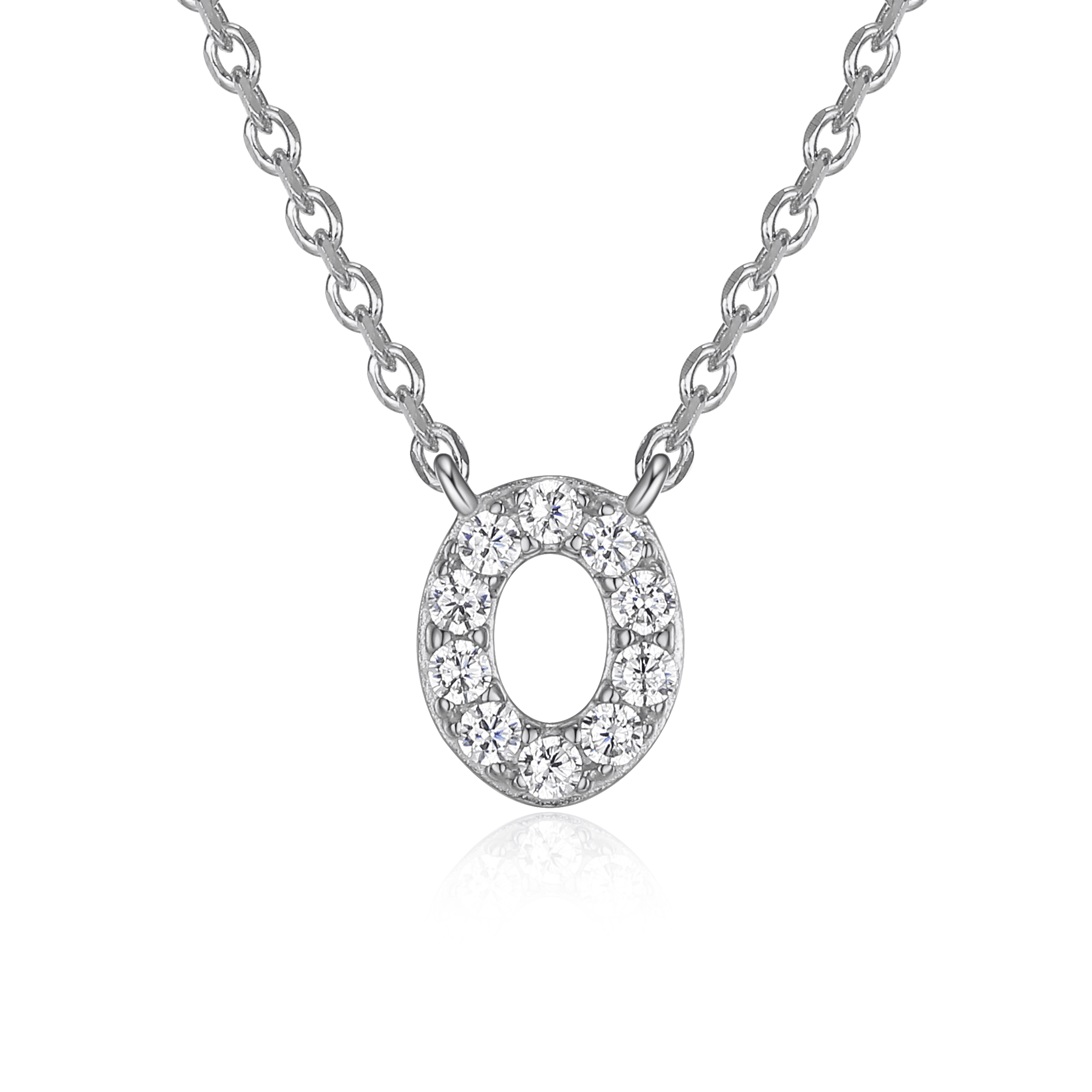 Forever Facets Initial "O" CZ Necklace in Sterling Silver, Adult Female