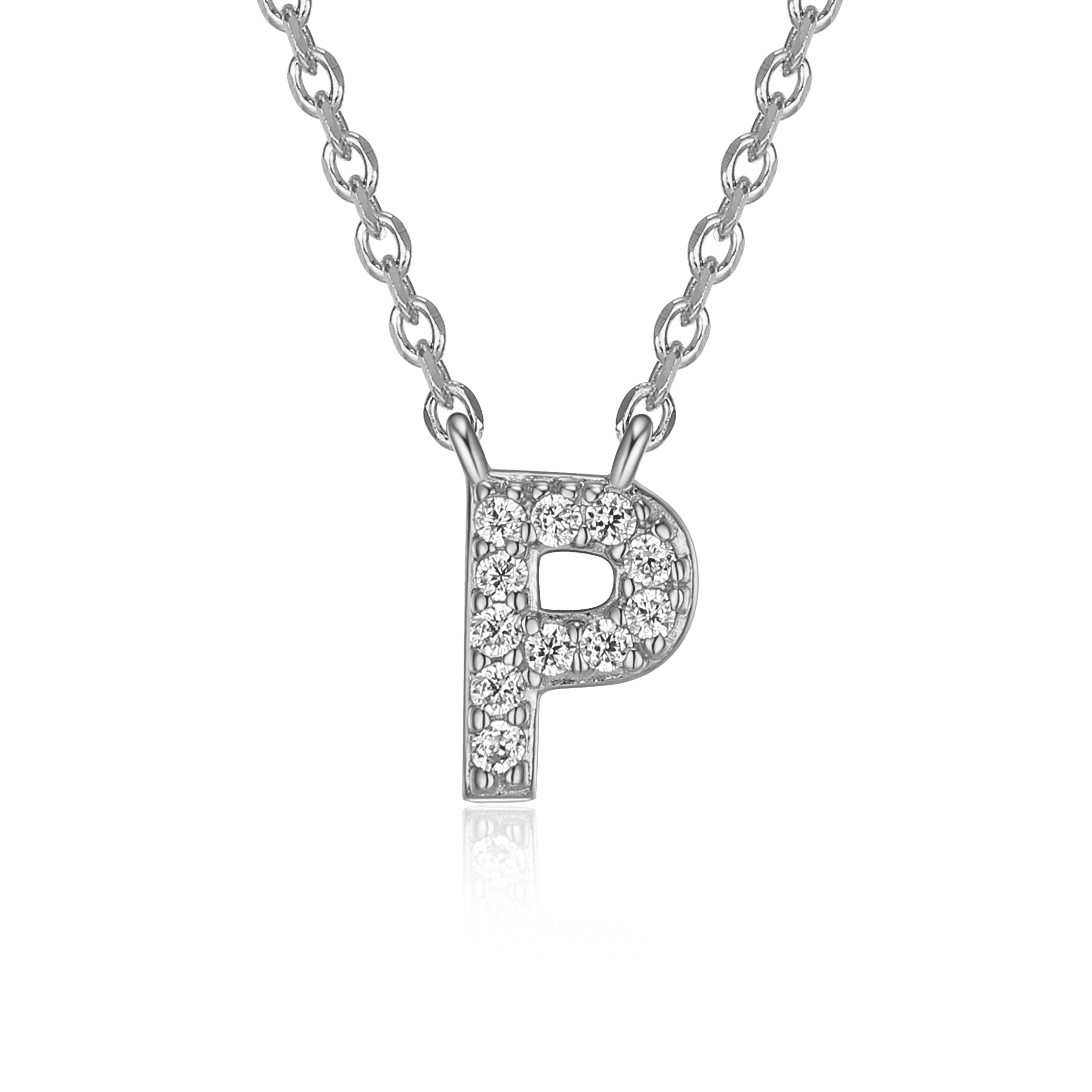 Forever Facets Initial "P" CZ Necklace in Sterling Silver, Adult Female