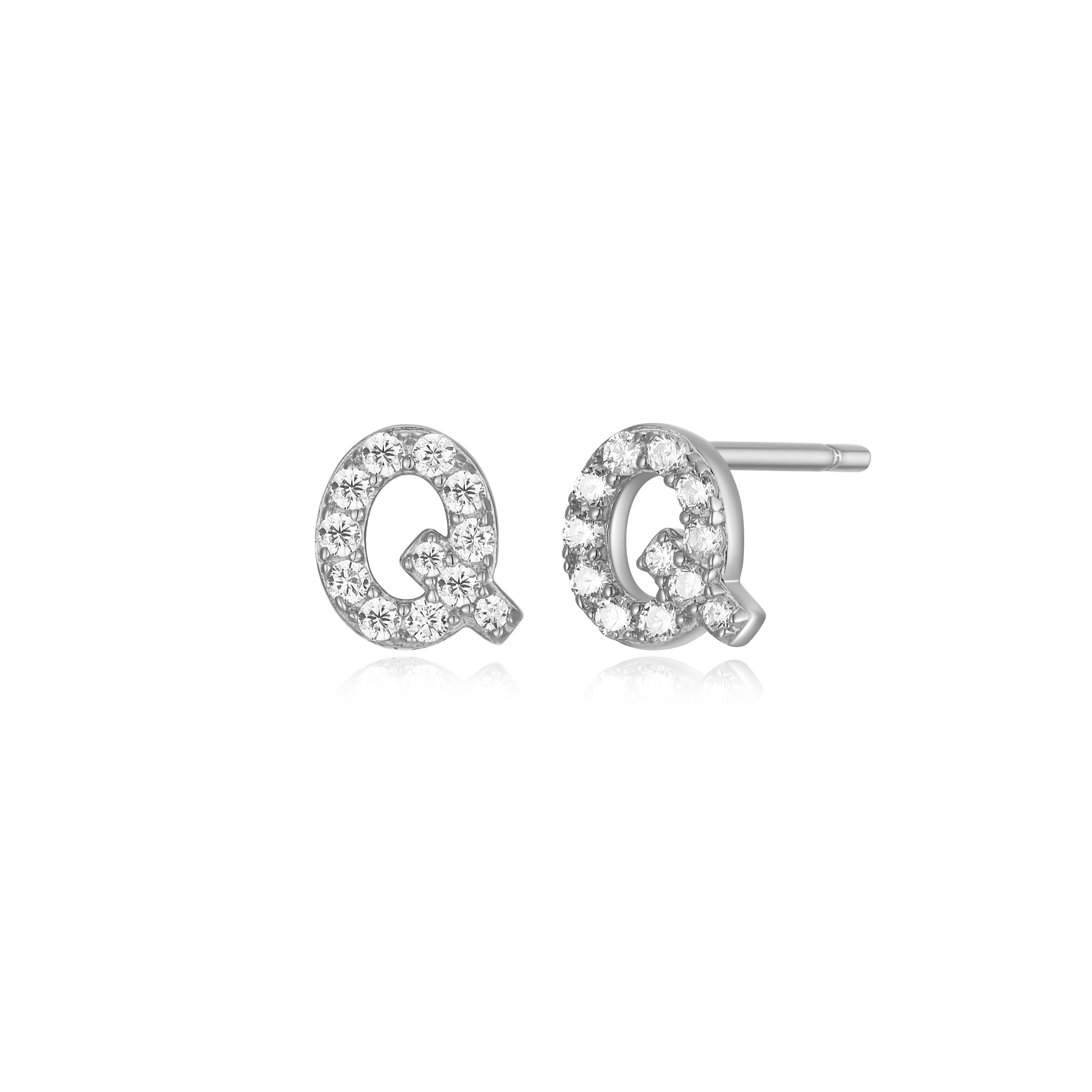 Forever Facets Initial "Q" CZ Earrings in Sterling Silver, Adult Female