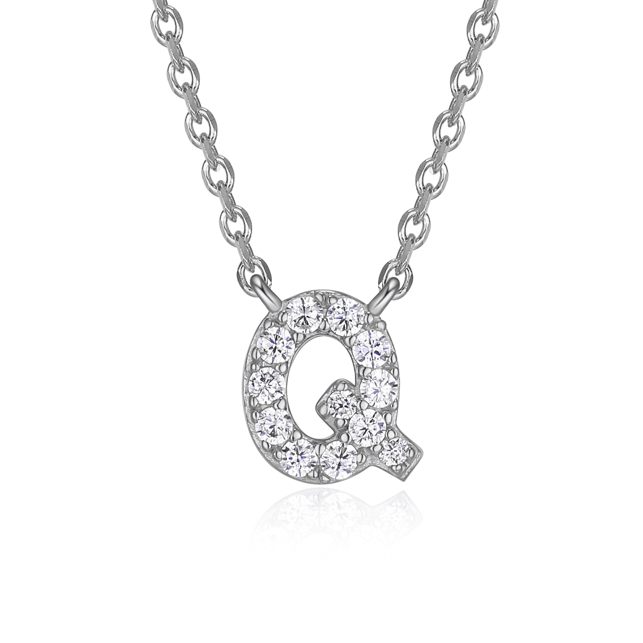 Forever Facets Initial "Q" CZ Necklace in Sterling Silver, Adult Female