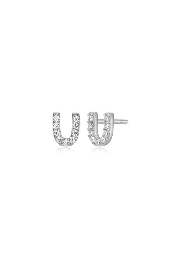 Initial "U" CZ Earrings in Sterling Silver, Adult Female