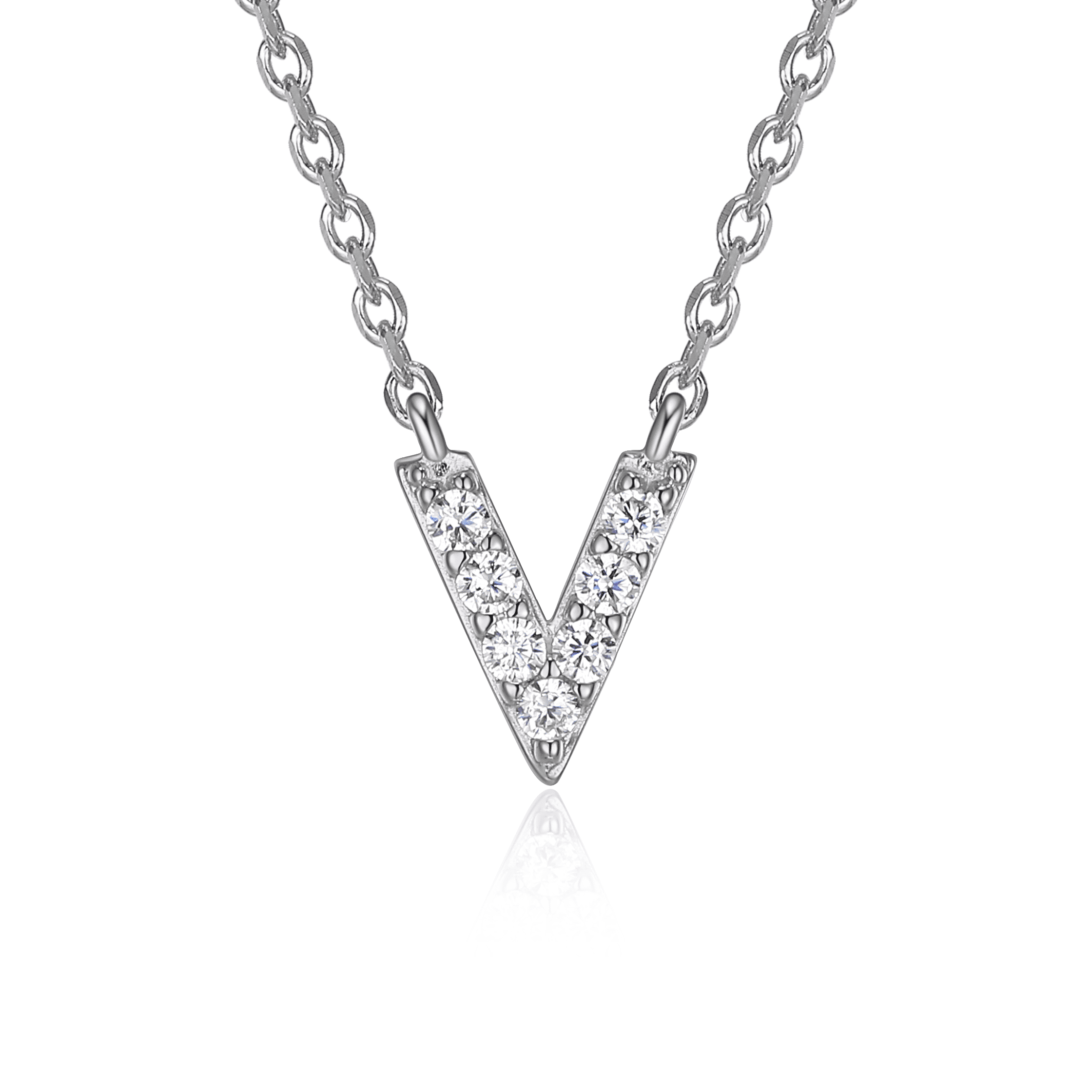 Forever Facets Initial "V" CZ Necklace in Sterling Silver, Adult Female