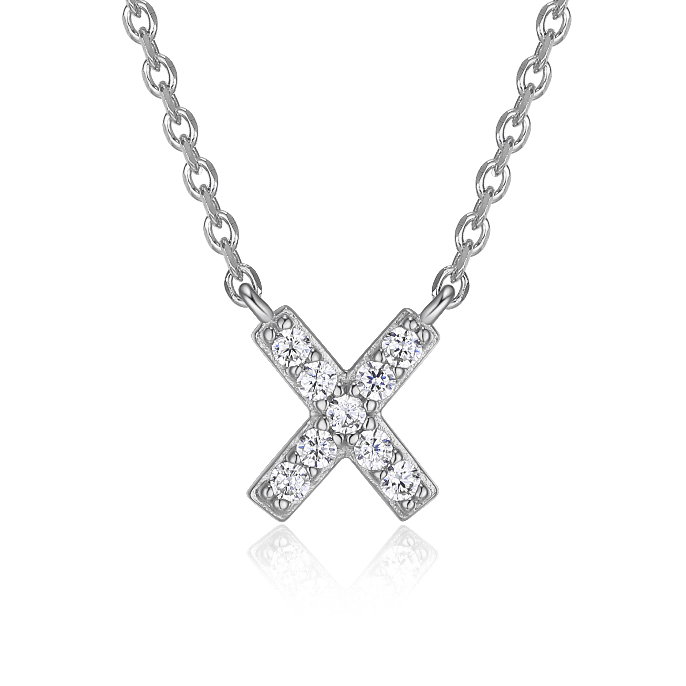 Forever Facets Initial "X" CZ Necklace in Sterling Silver, Adult Female