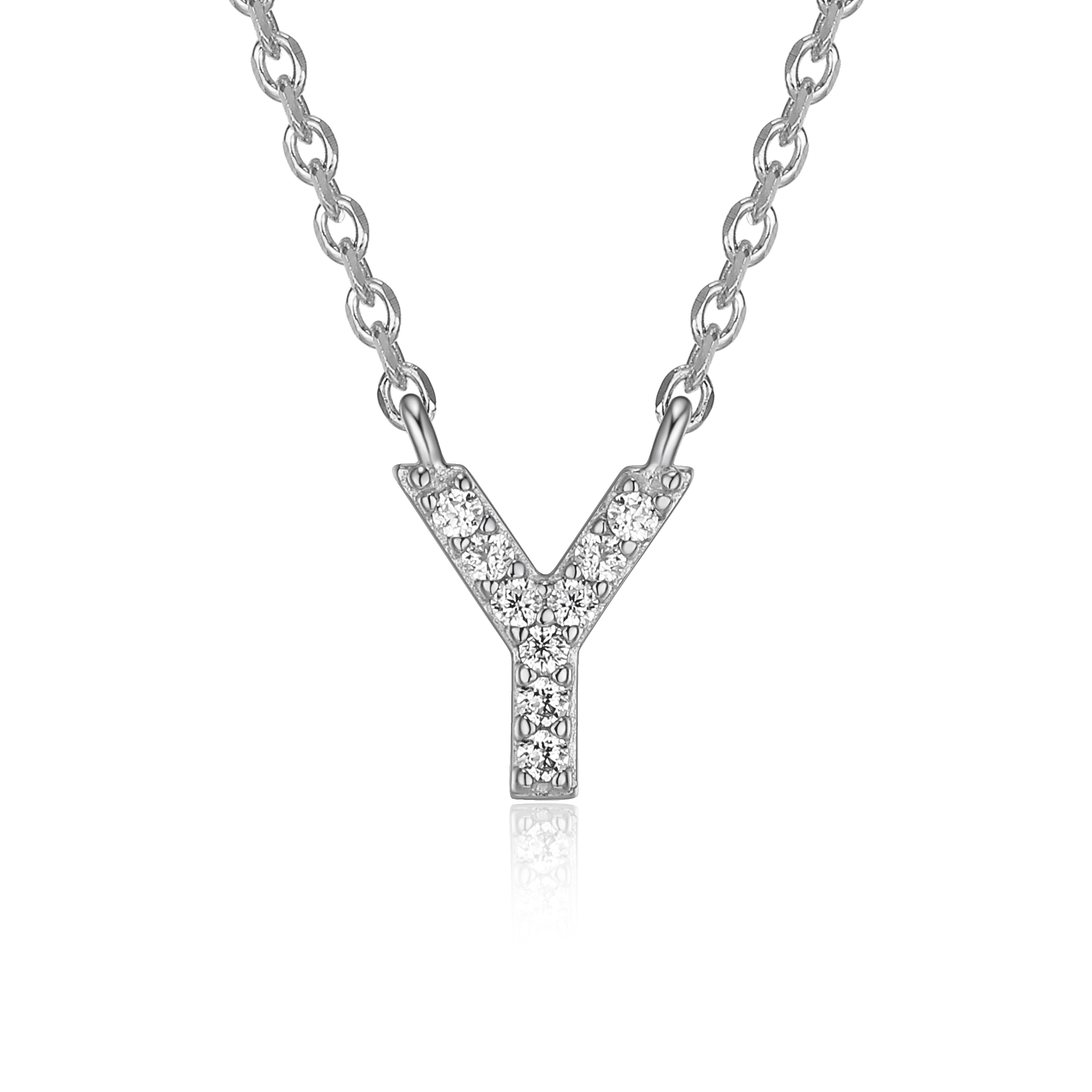 Forever Facets Initial "Y" CZ Necklace in Sterling Silver, Adult Female