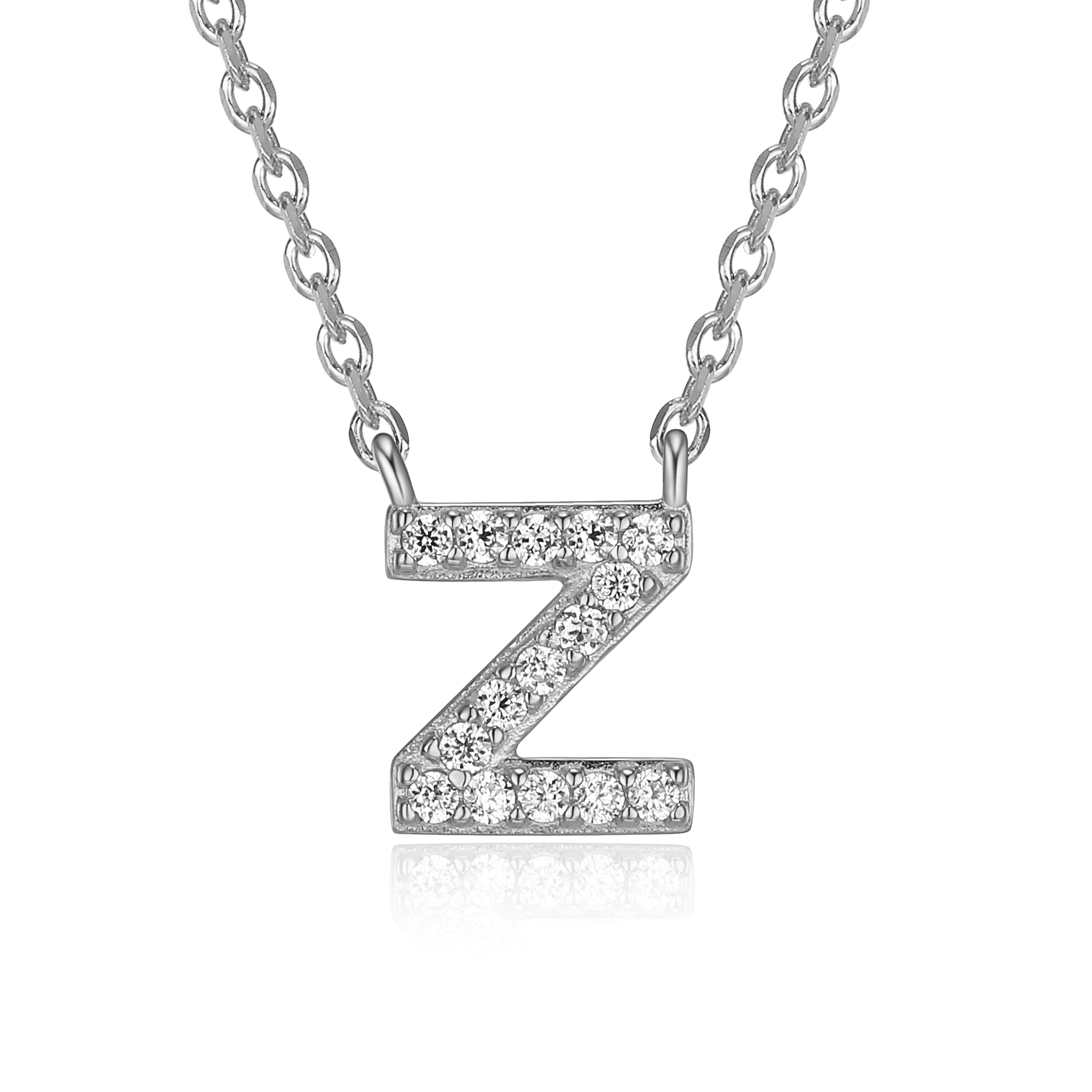 Forever Facets Initial "Z" CZ Necklace in Sterling Silver, Adult Female