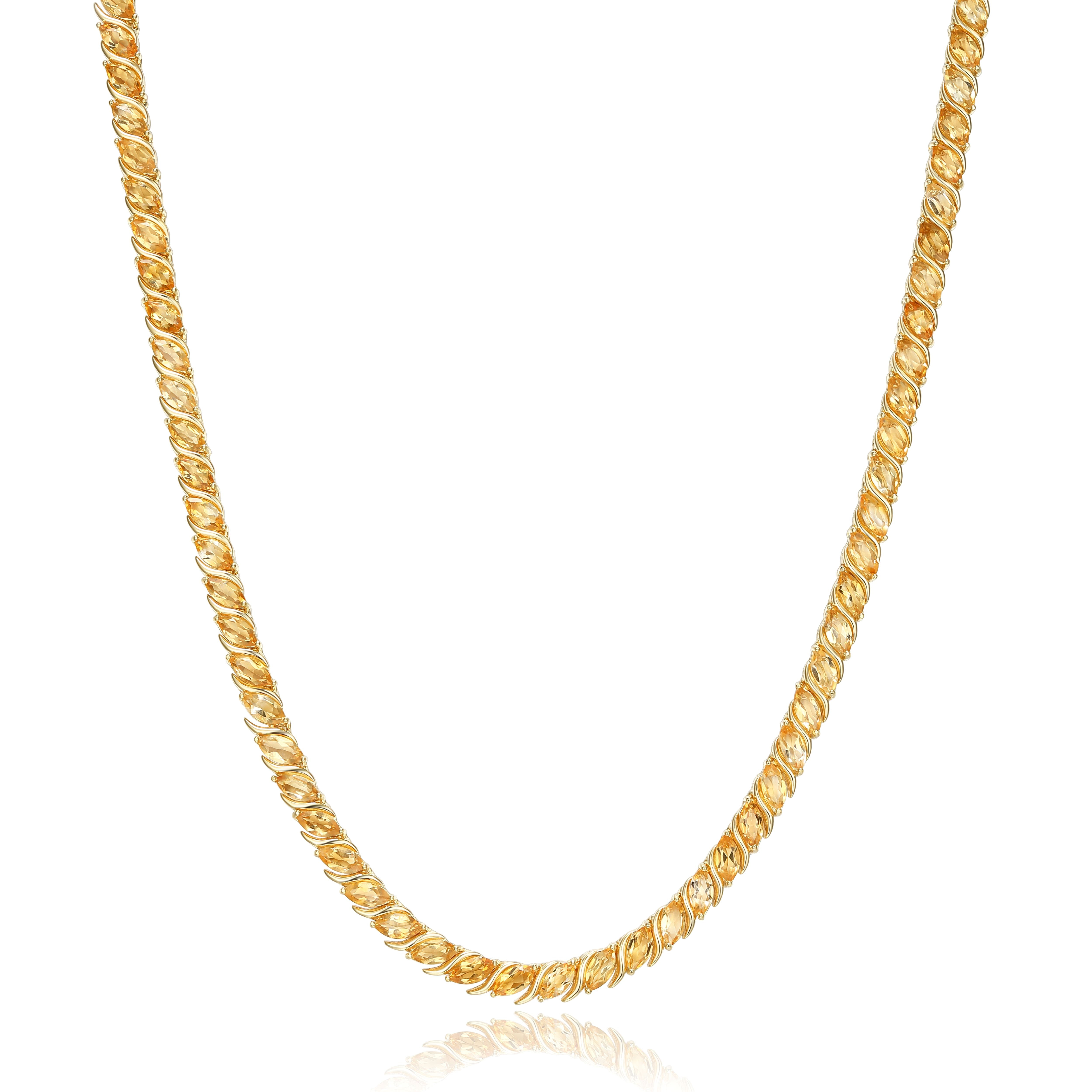Forever Facets Jewelry 18 Karat Yellow Gold over Sterling Silver Genuine Citrine Marquise Wave Tennis Necklace with Black Velvet Pouch and Box, 18 Inches