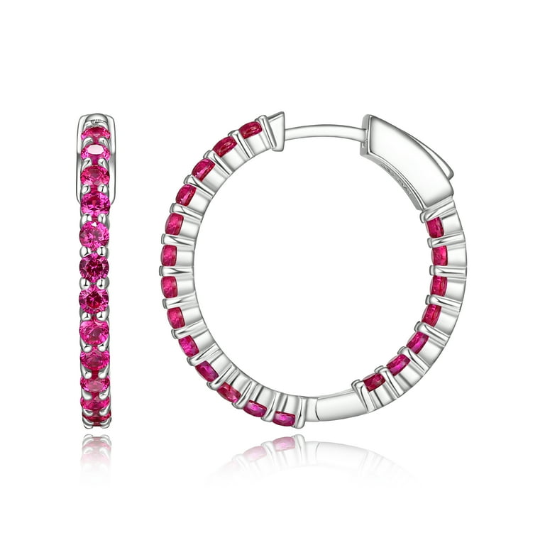 Sterling Silver Created Ruby Round Earrings Sterling Silver Created Ruby Round Earrings