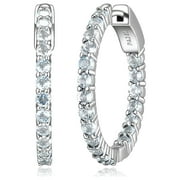 FOREVER FACETS Jewelry Platinum over Sterling Silver Genuine Sky Blue Topaz Hoop Earrings Jewelry with Black Velvet Pouch and Box