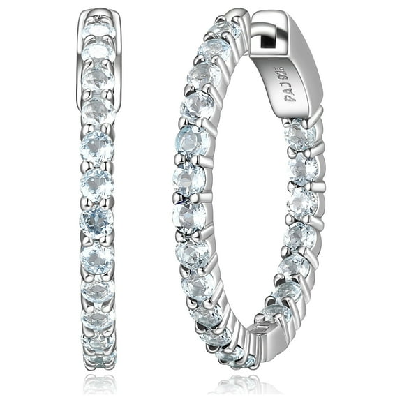 Forever Facets Jewelry Platinum over Sterling Silver Genuine Sky Blue Topaz Hoop Earrings Jewelry with Black Velvet Pouch and Box