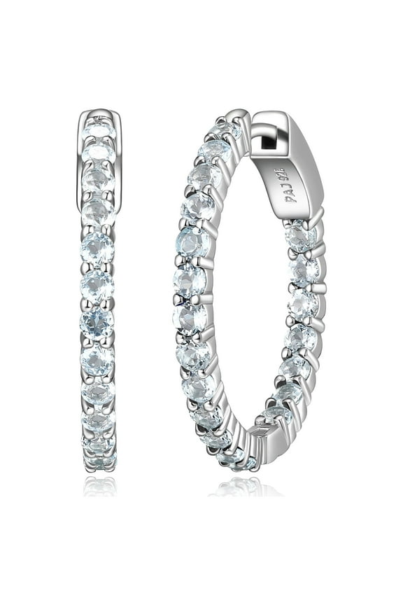 Jewelry Platinum over Sterling Silver Genuine Sky Blue Topaz Hoop Earrings Jewelry with Black Velvet Pouch and Box