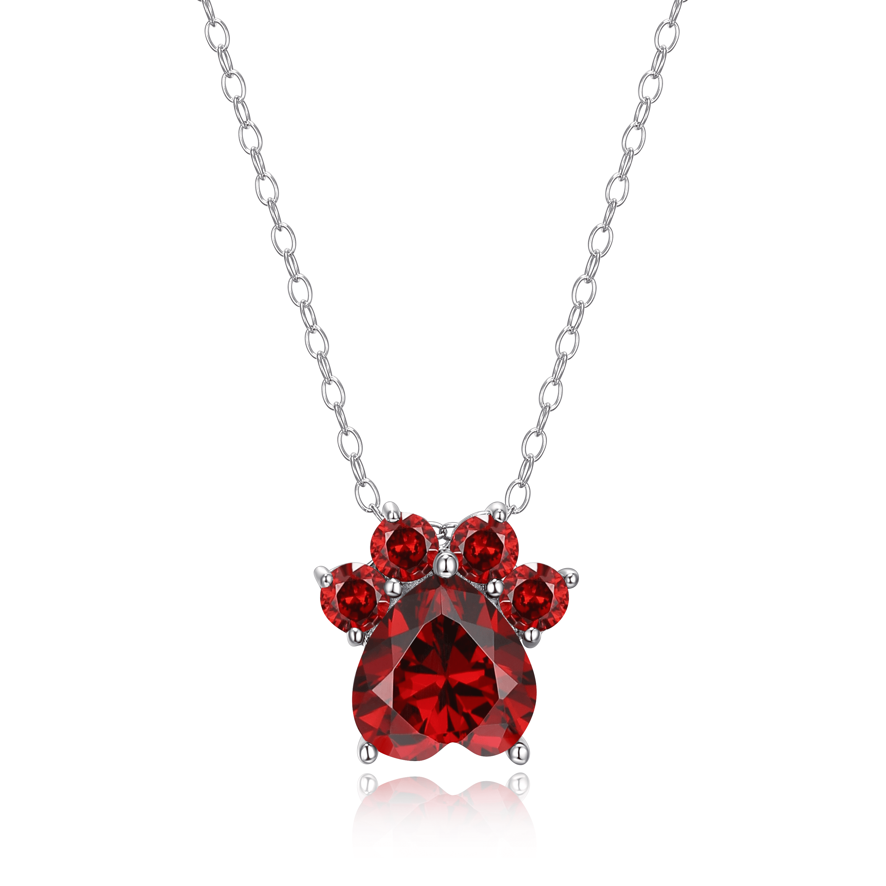Forever Facets Jewelry Platinum over Sterling Silver Simulated Garnet Paw Print Necklace