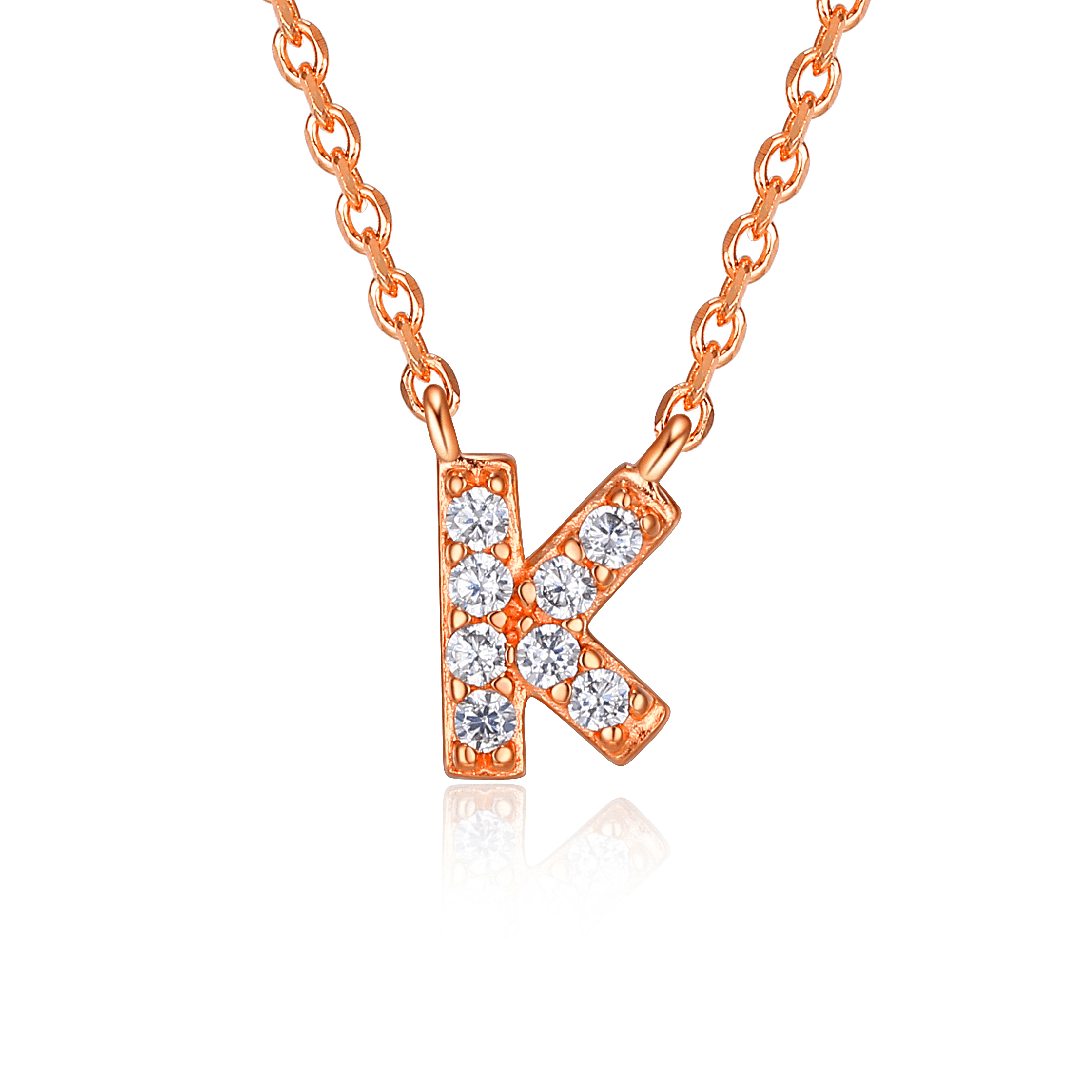 Forever Facets "K" CZ Necklace in Rose Gold over Sterling Silver, Adult Female