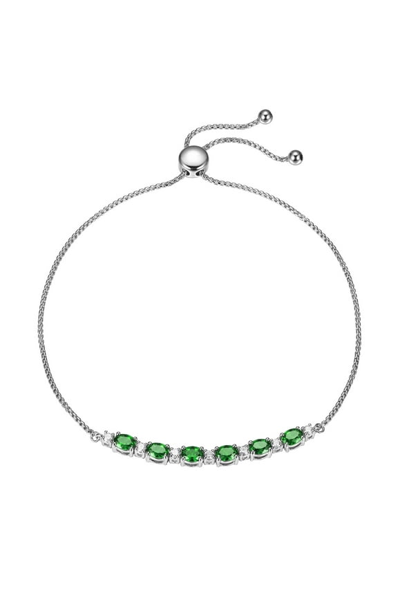 Lab Grown Diamond and Created Emerald Sterling Silver Bolo Bracelet, Adult Female