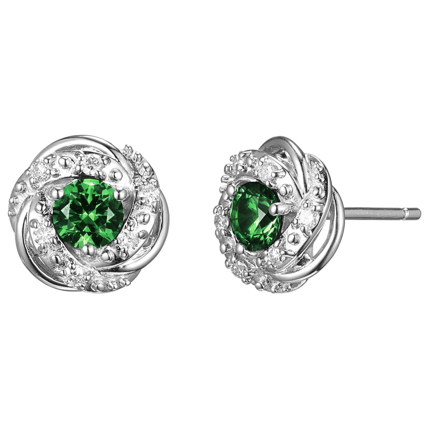 Forever Facets Lab Grown Diamond and Created Emerald Sterling Silver Stud Earrings, Adult Female