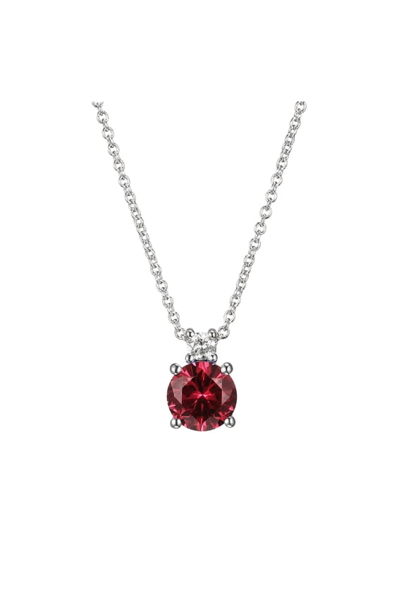 Jewelry Platinum Over Sterling Silver Created Ruby and Lab Grown Diamond Accent Two Stone Necklace, 18 Inch Fine Cable Chain with 2 Inch Extender (H-I Color, I1 Clarity)