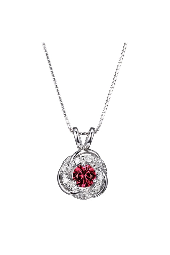 Lab Grown Diamond and Created Ruby Necklace in Sterling Silver, Adult Female