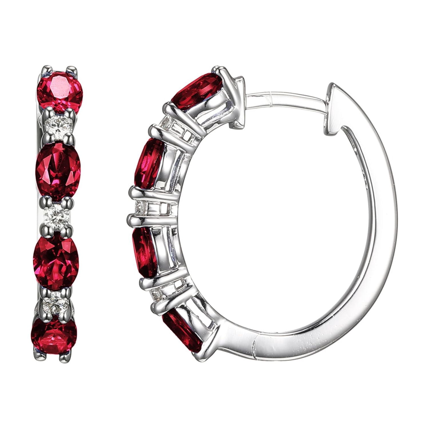 Forever Facets Lab Grown Diamond and Created Ruby Sterling Silver Hoop Earrings, Adult Female