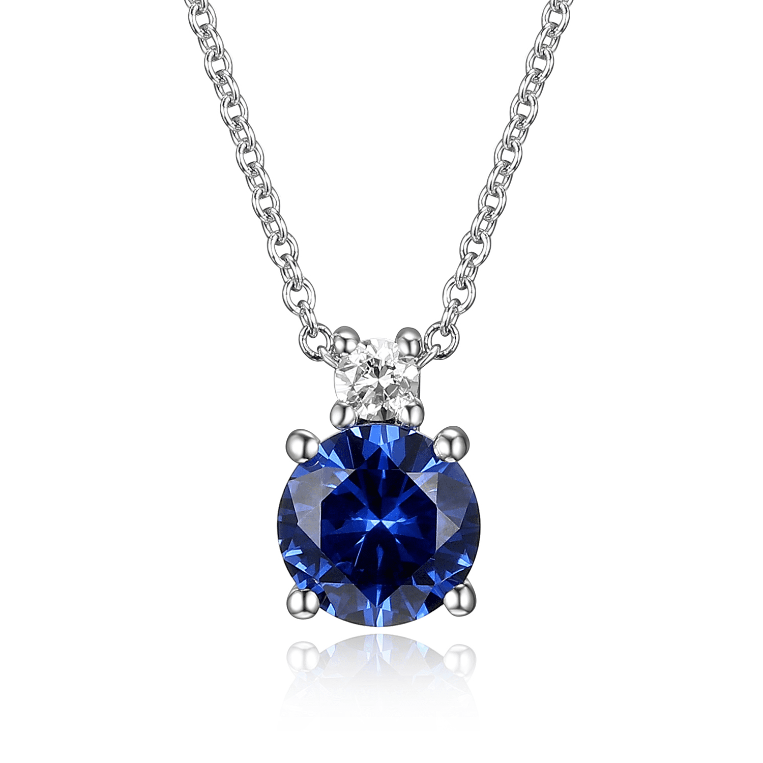 Lab-Created Sapphire Necklace with Diamonds Sterling Silver