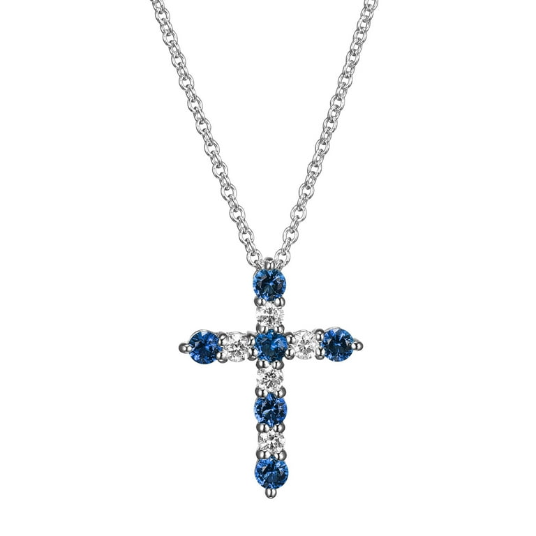 Forever Facets Lab Grown Diamond and Created Sapphire Necklace in