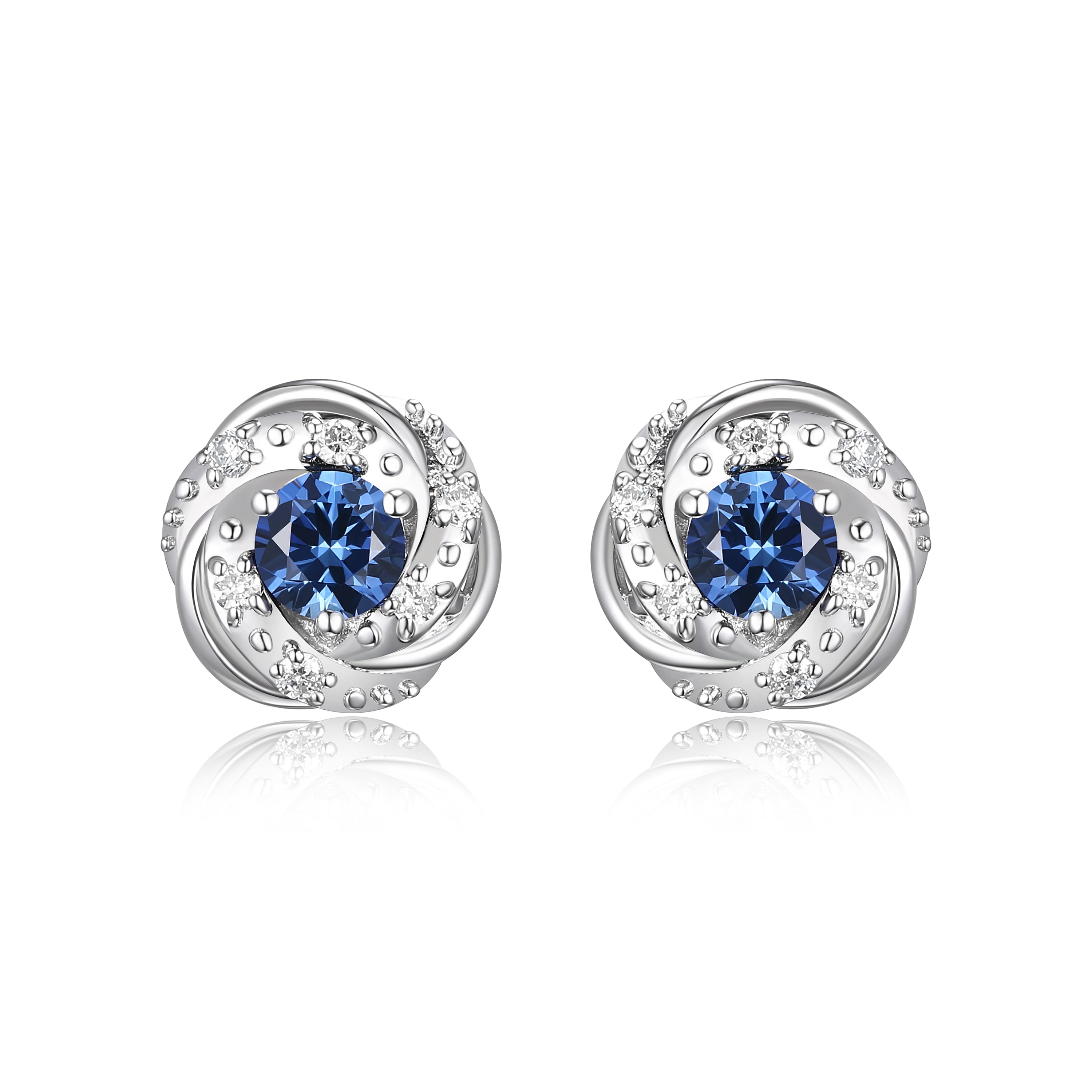 Blue/White Lab-Created Sapphire Stud Earrings Sterling Silver