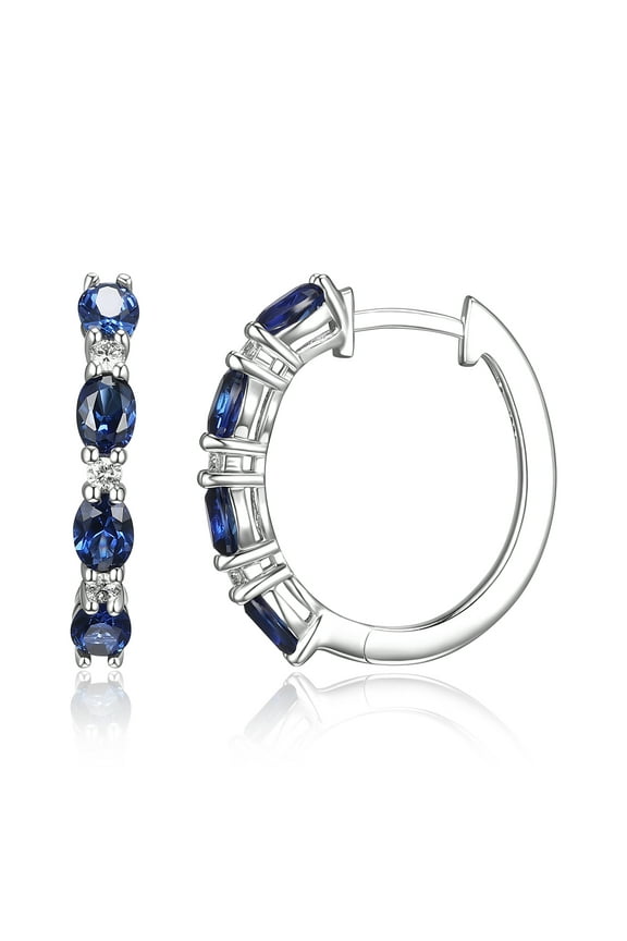 Lab Grown Diamond and Created Sapphire Sterling Silver Hoop Earrings, Adult Female
