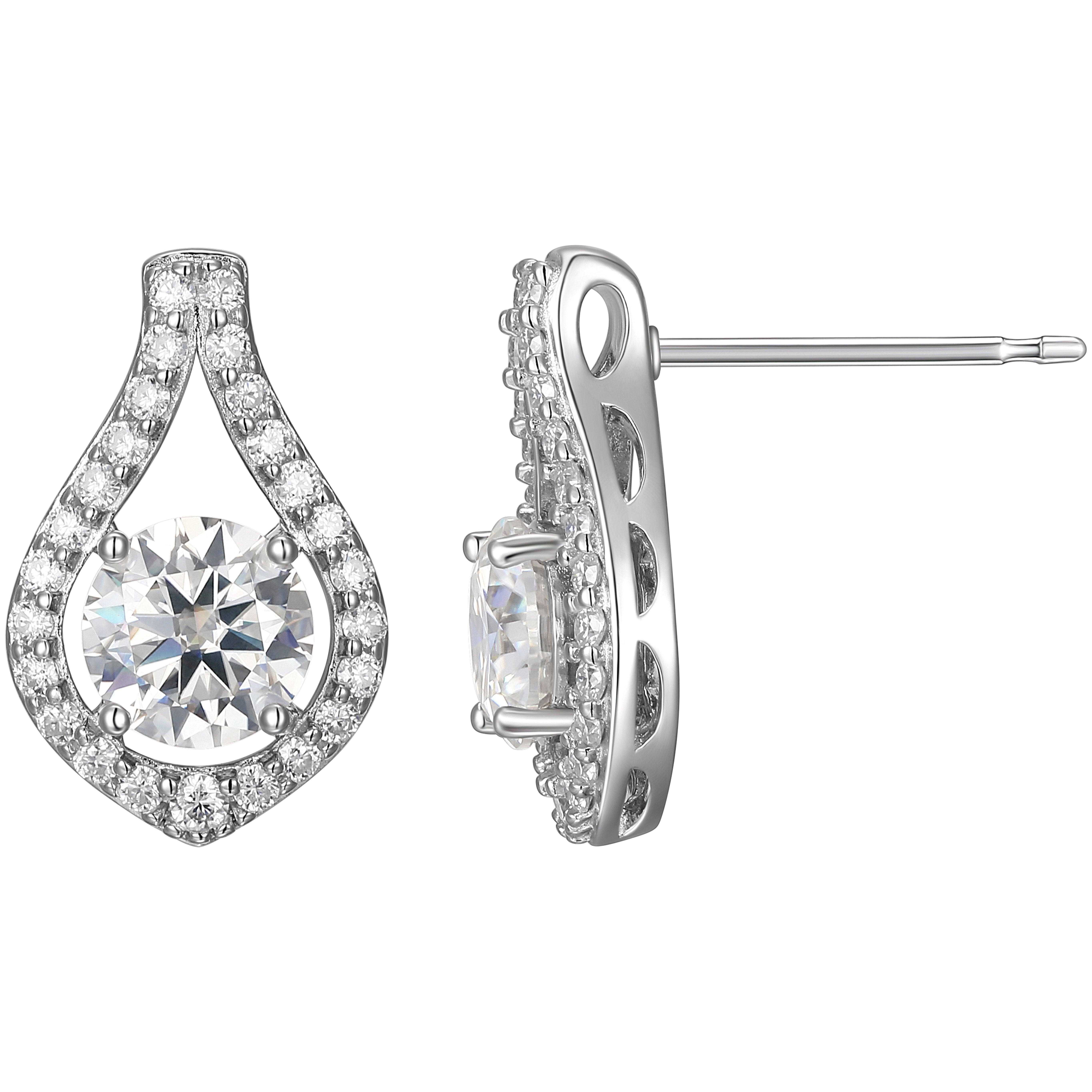 Forever Facets Moissanite Earrings in Rhodium Plated Sterling Silver, Adult Female
