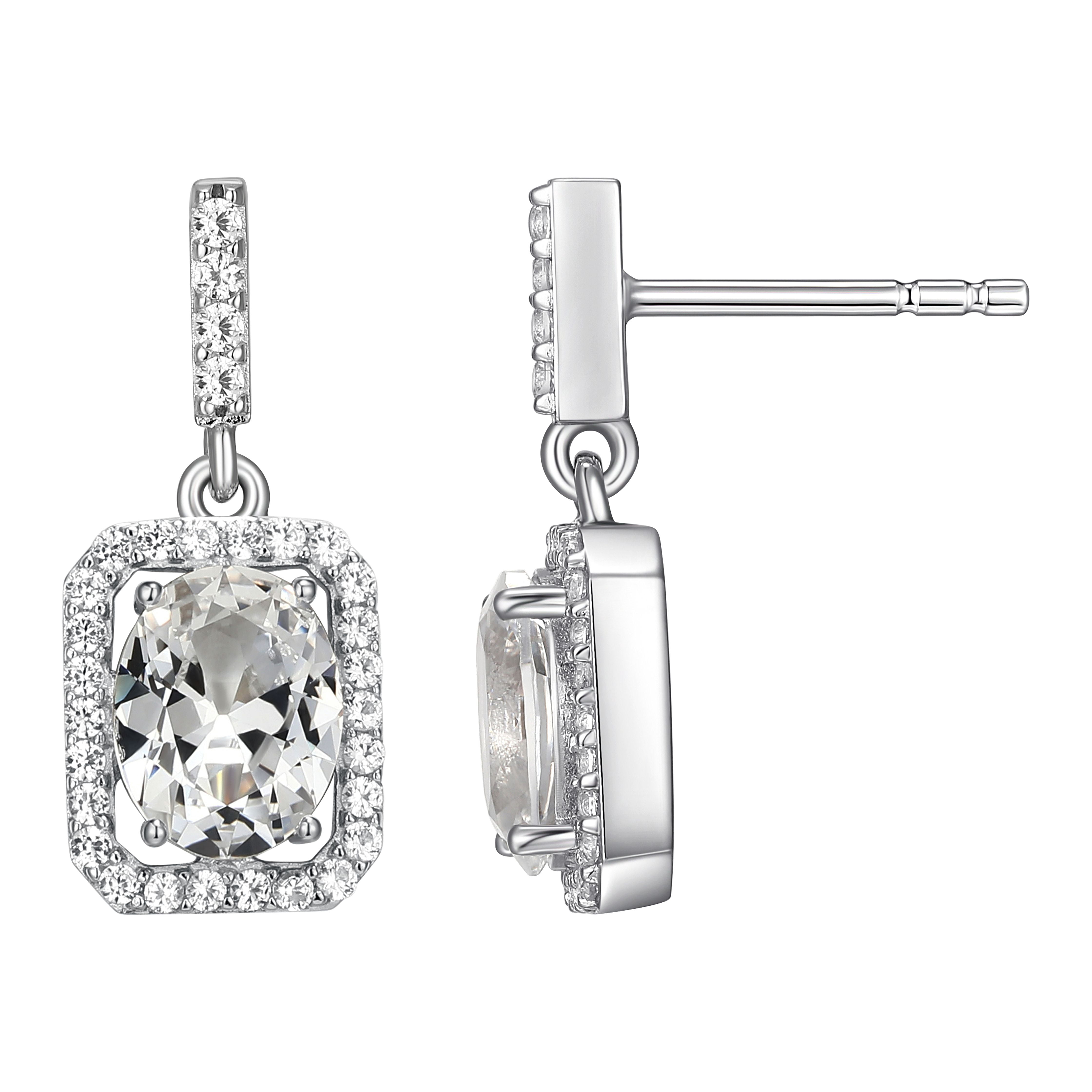 Forever Facets Moissanite Halo Earrings in Rhodium Plated Sterling Silver, Adult Female
