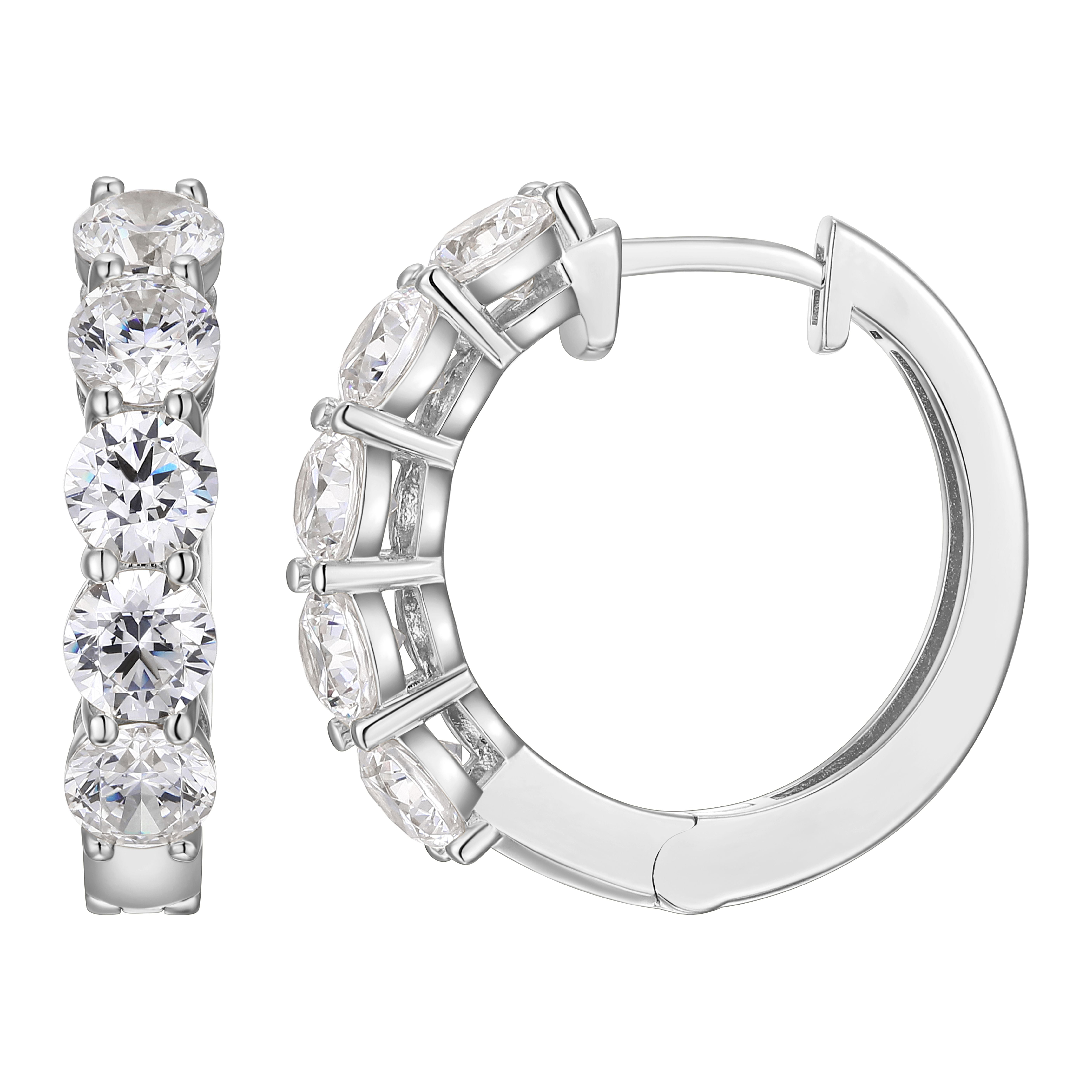 Forever Facets Moissanite Hoop Earrings in Rhodium Plated Sterling Silver, Adult Female