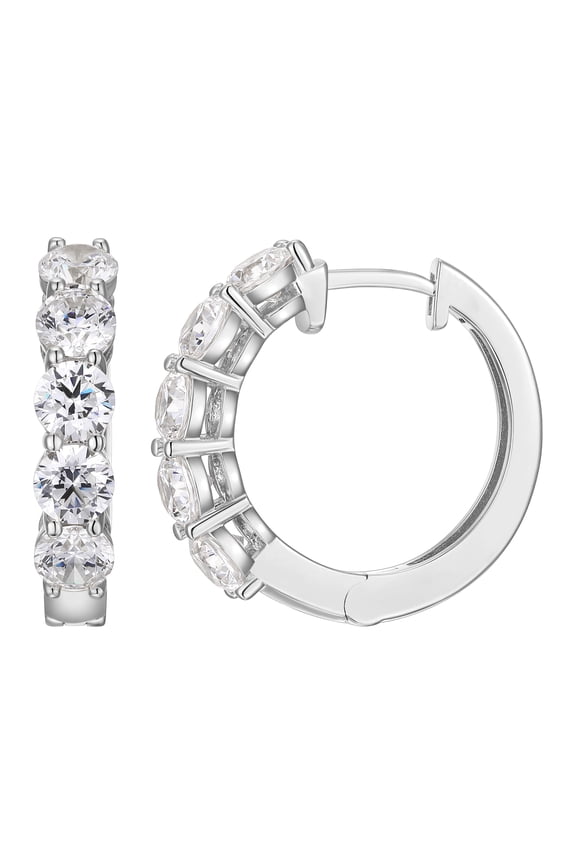 Moissanite Hoop Earrings in Rhodium Plated Sterling Silver, Adult Female