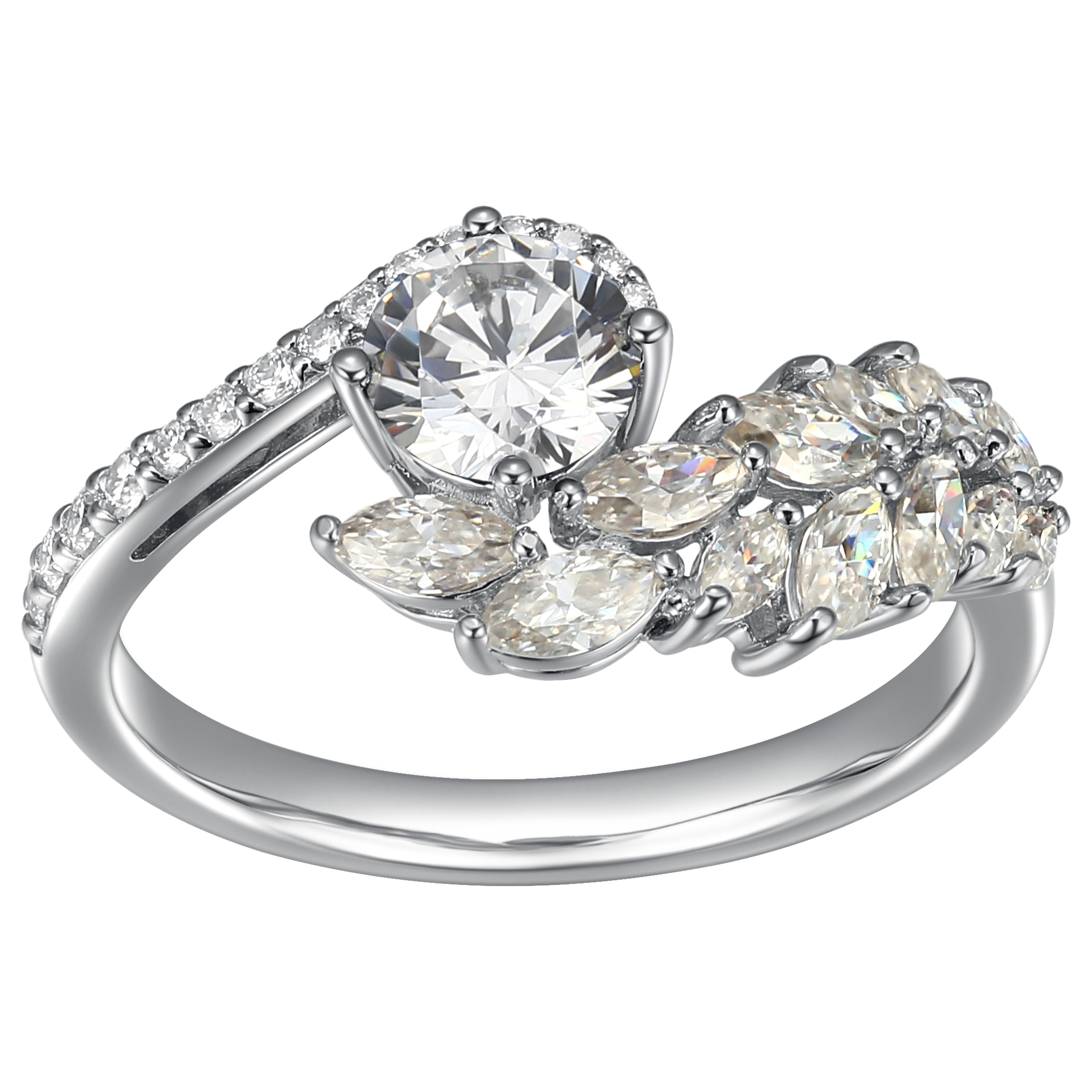 Forever Facets Moissanite Ring in Rhodium Plated Sterling Silver, Adult Female