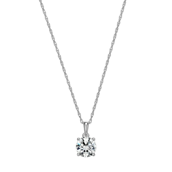 Forever Facets Moissanite Solitaire Pendant Necklace in Rhodium Plated Sterling Silver, Adult Female