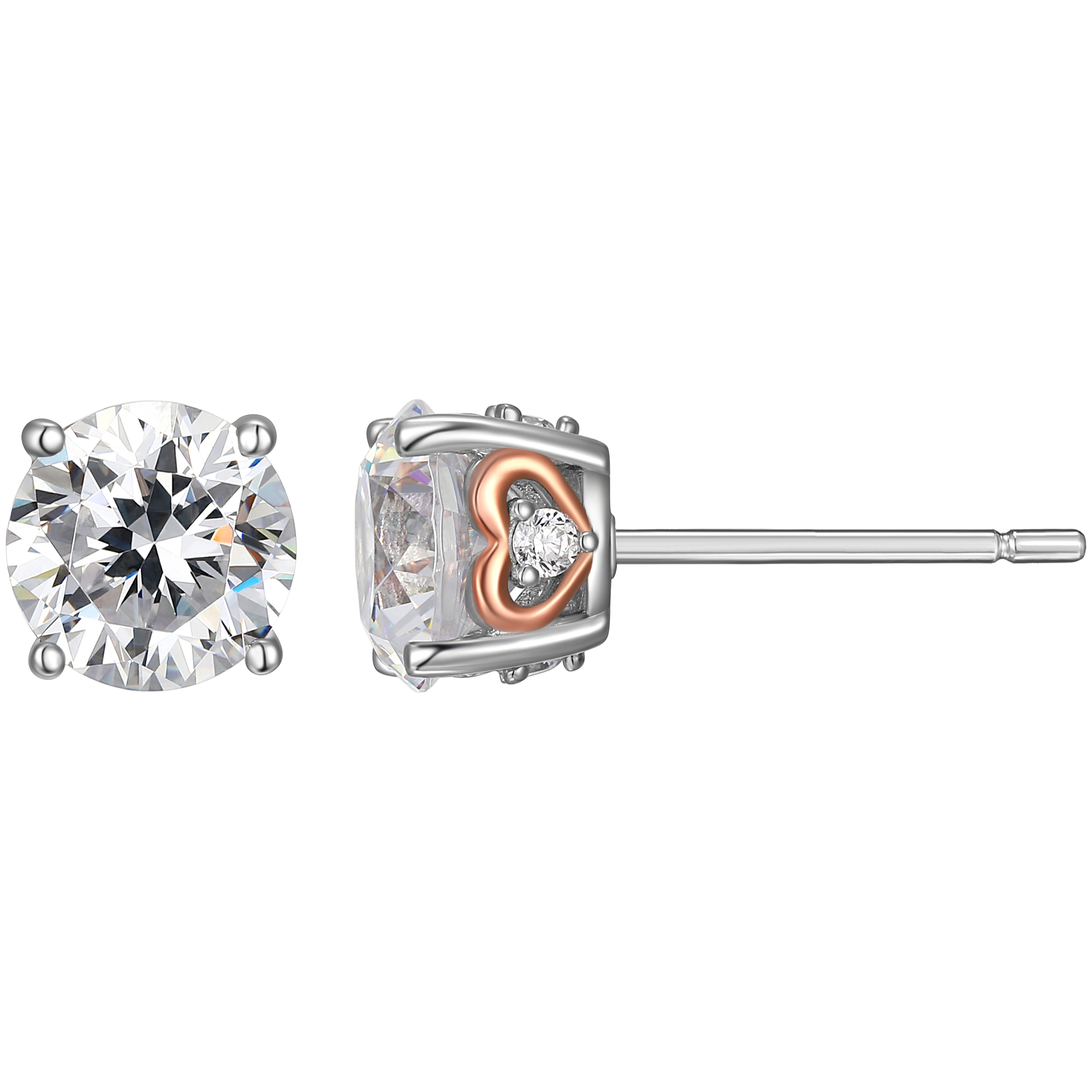 Forever Facets Moissanite Stud Earrings in Two-Tone Sterling Silver, Adult Female