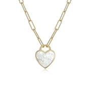 FOREVER FACETS Mother of Pearl Heart Paperclip 18” Necklace in Sterling Silver, Adult Female