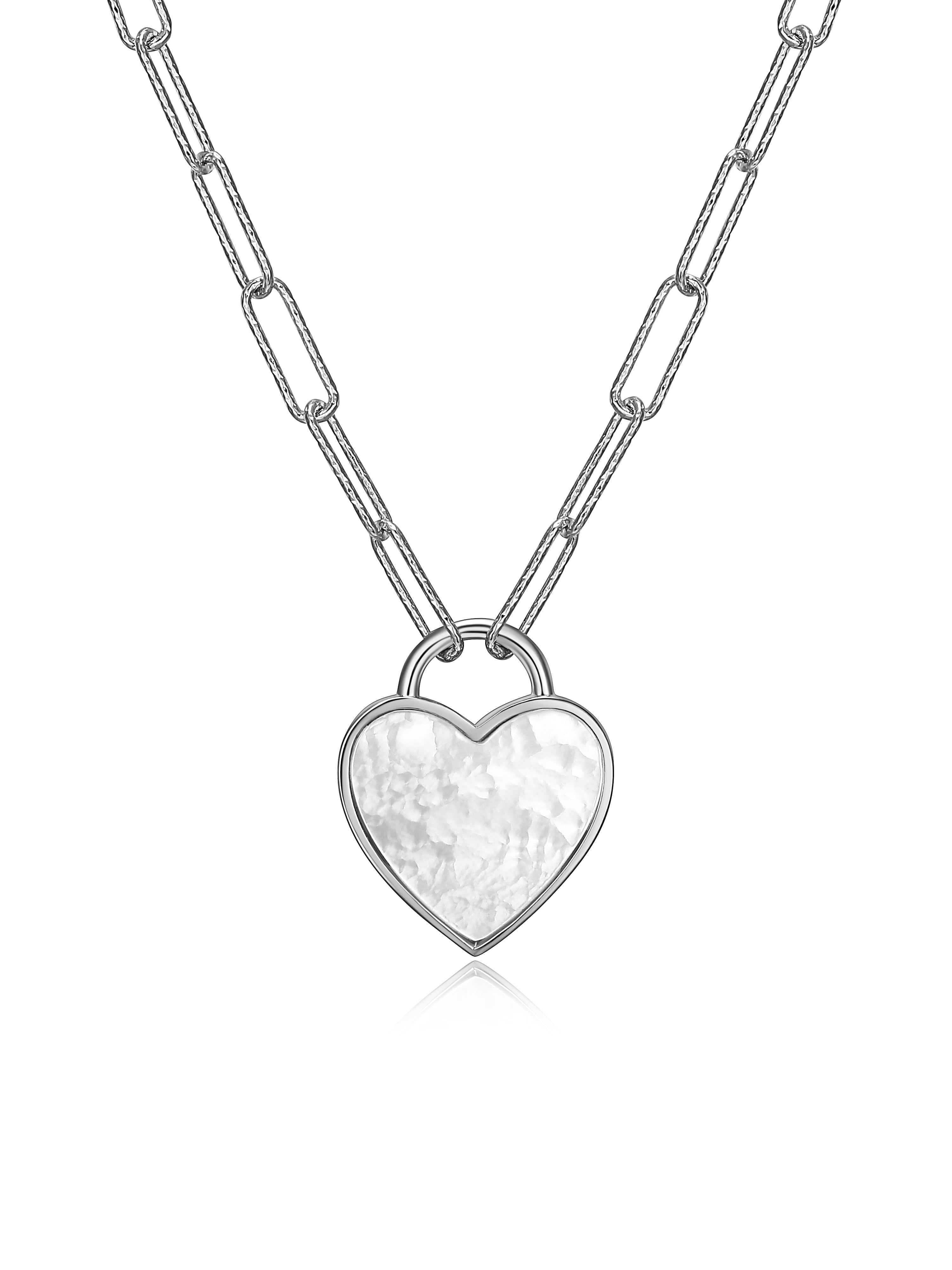 Forever Facets Mother of Pearl Heart Paperclip 18” Necklace Forever Facets Mother of Pearl Heart Paperclip 18” Necklace