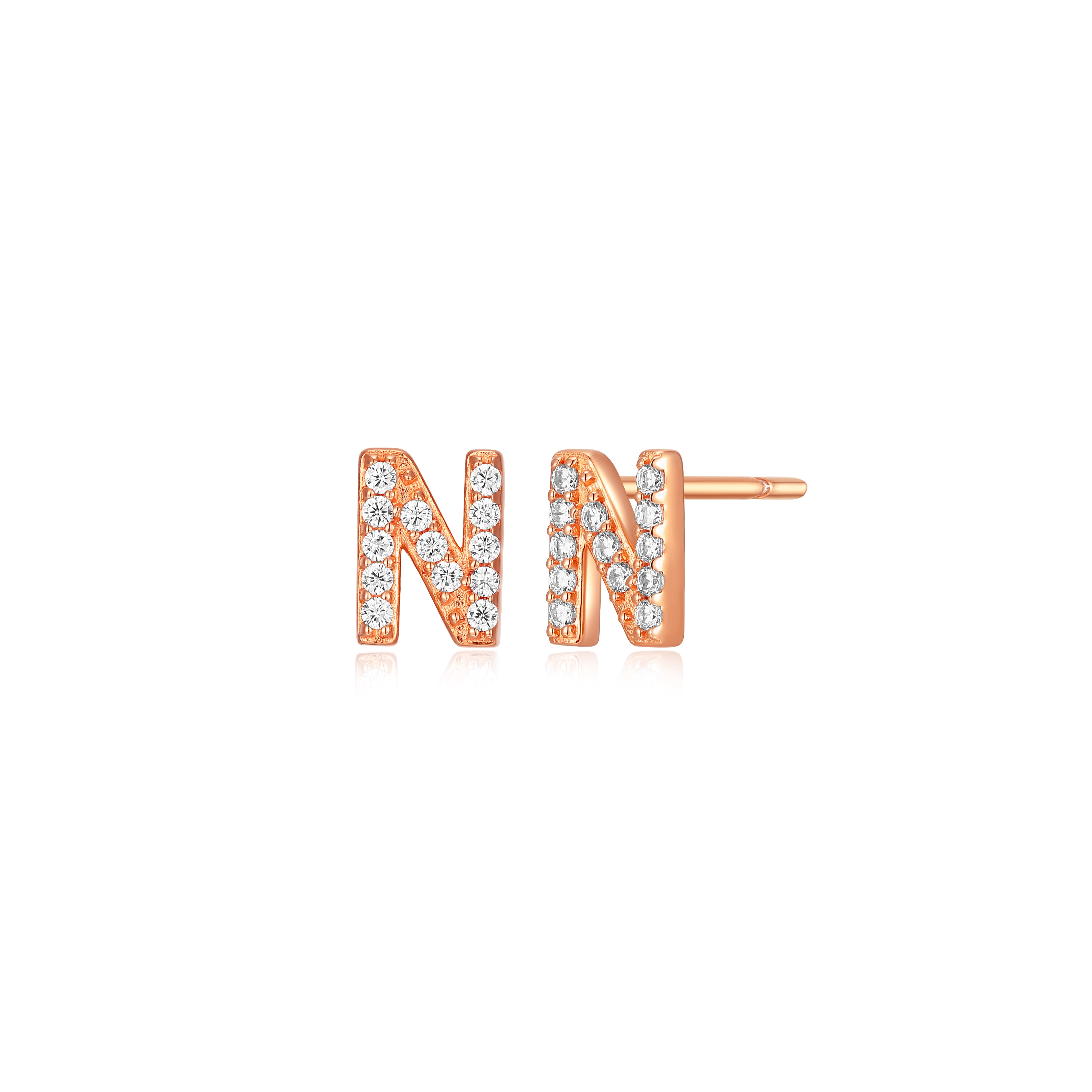 Forever Facets "N" CZ Earrings in Rose Gold over Sterling Silver, Adult Female