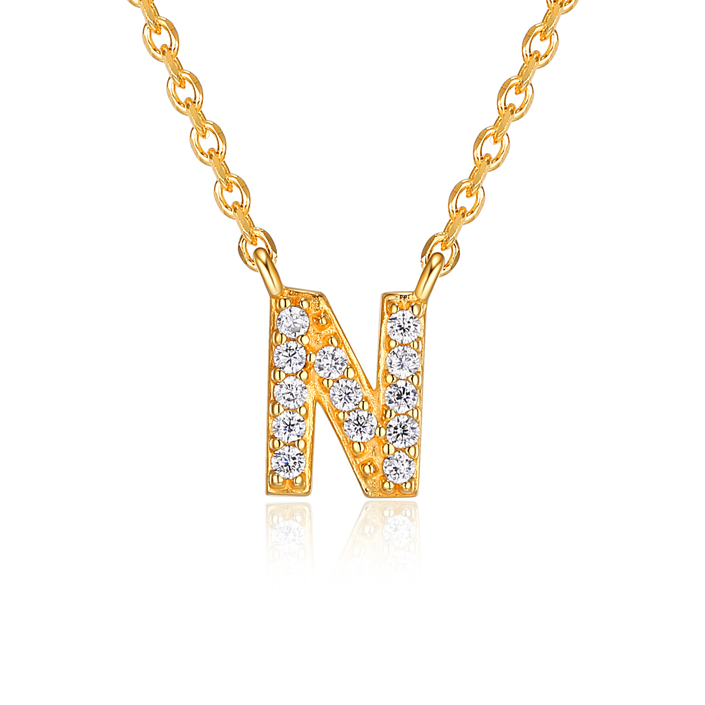 Forever Facets "N" CZ Necklace in Gold over Sterling Silver, Adult Female