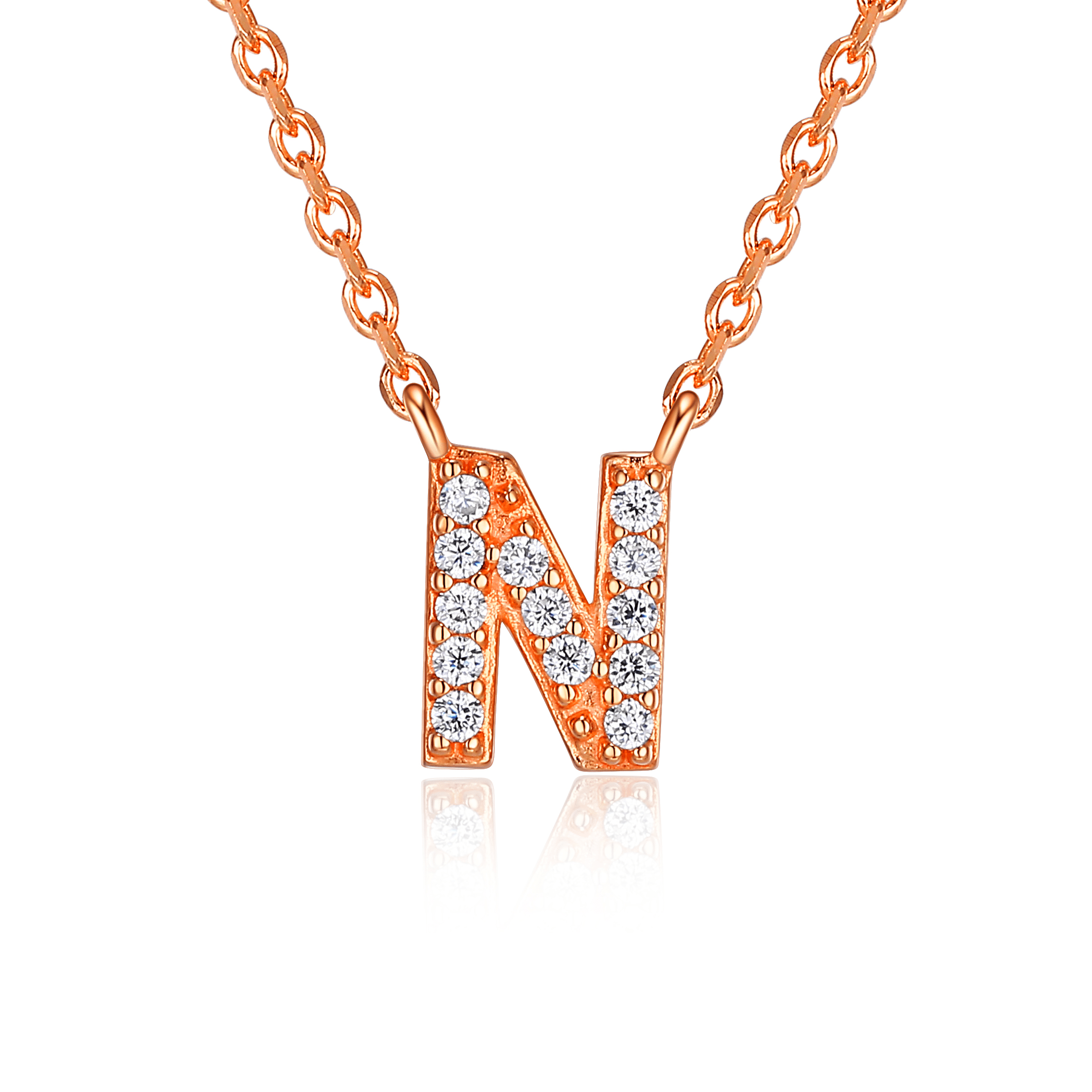 Forever Facets "N" CZ Necklace in Rose Gold over Sterling Silver, Adult Female