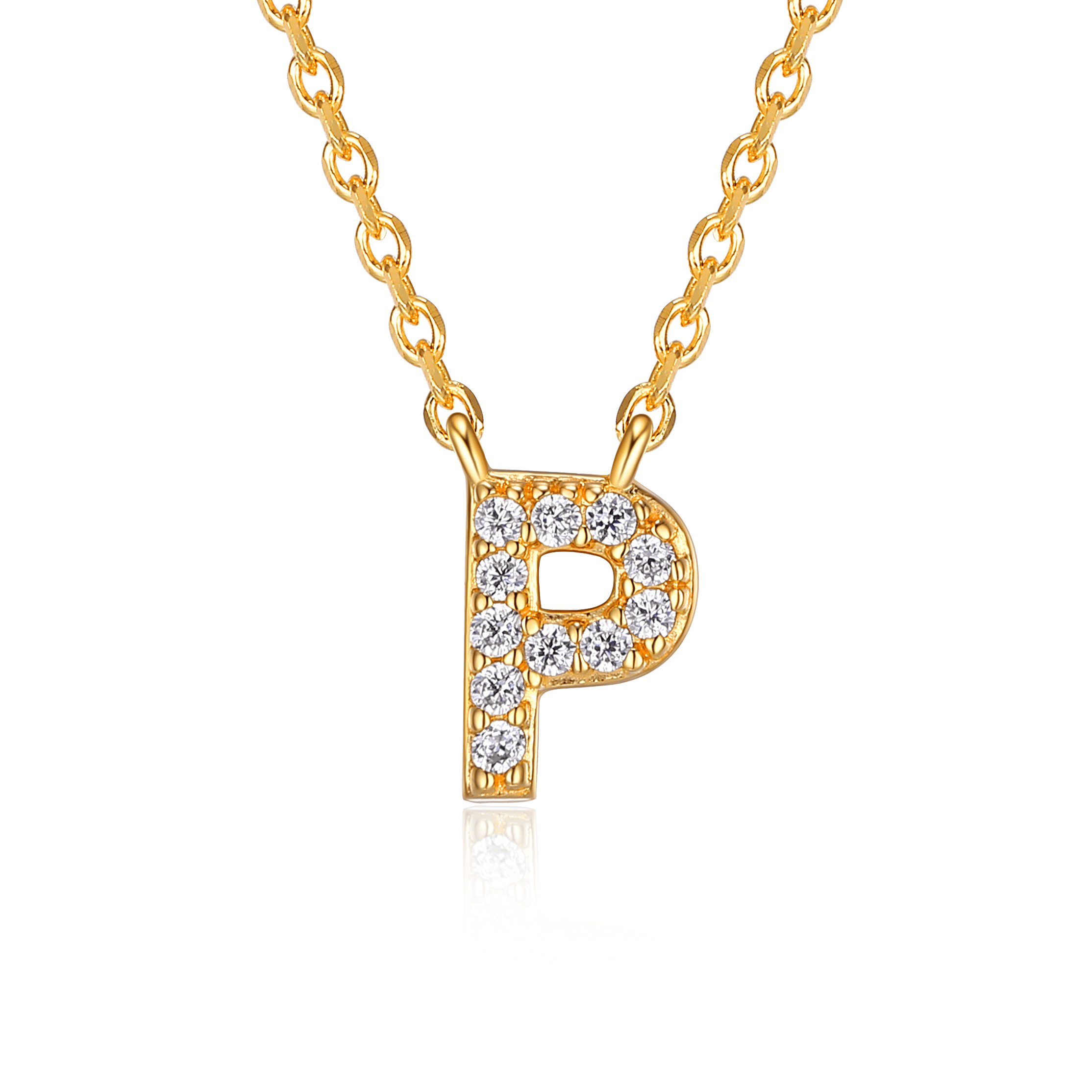 Forever Facets "P" CZ Necklace in Gold over Sterling Silver, Adult Female