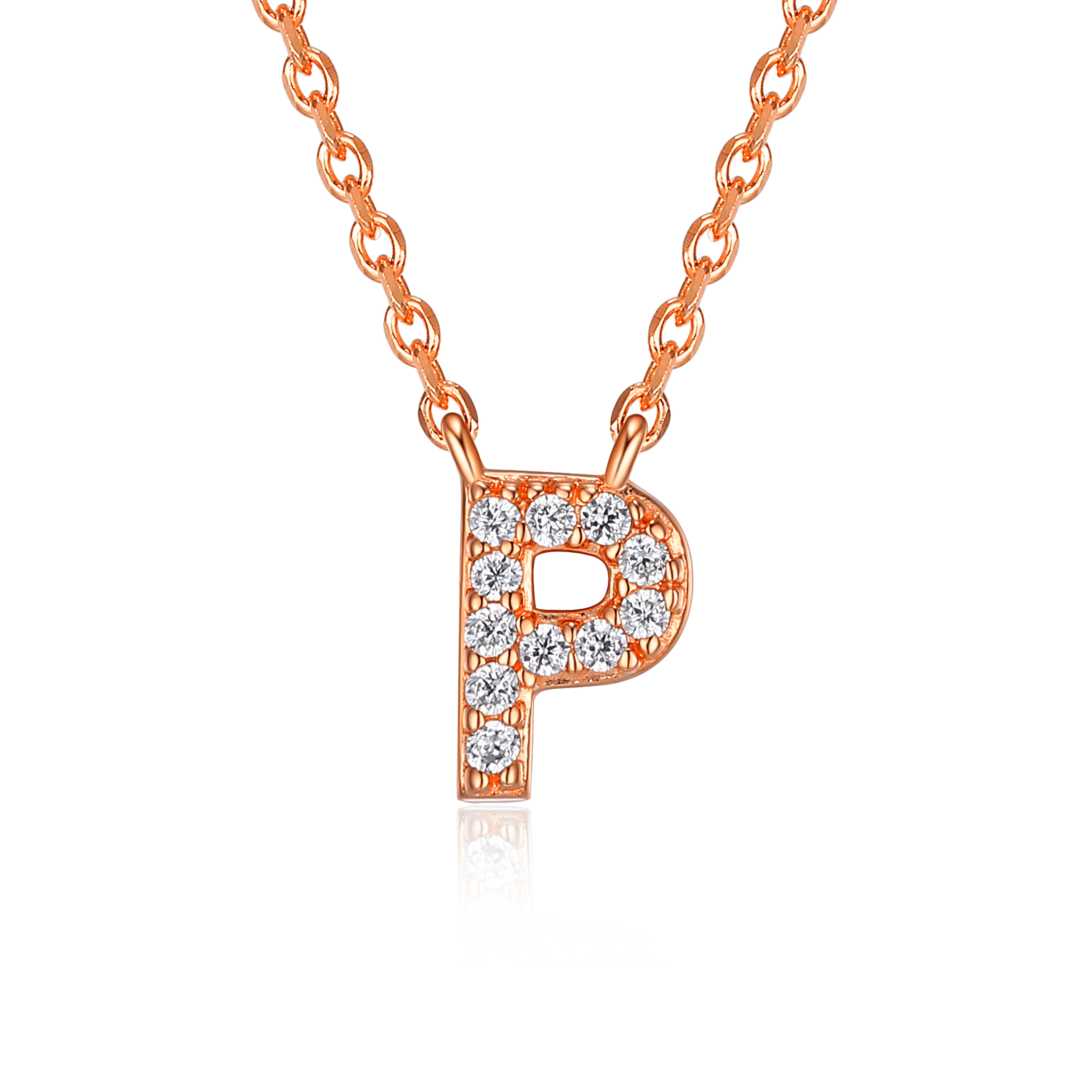 Forever Facets "P" CZ Necklace in Rose Gold over Sterling Silver, Adult Female
