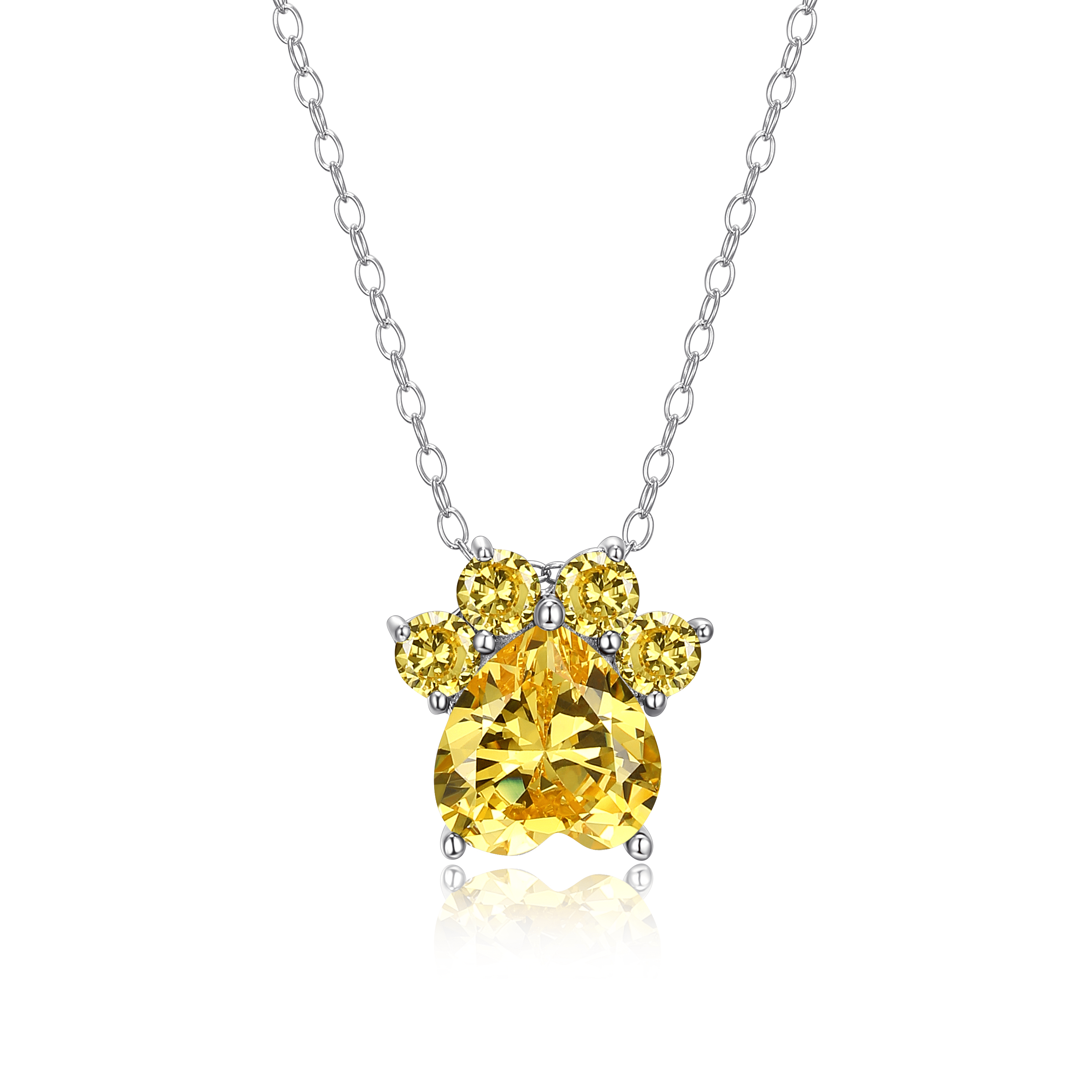 Forever Facets Platinum over Sterling Silver Simulated Citrine Paw Print Necklace