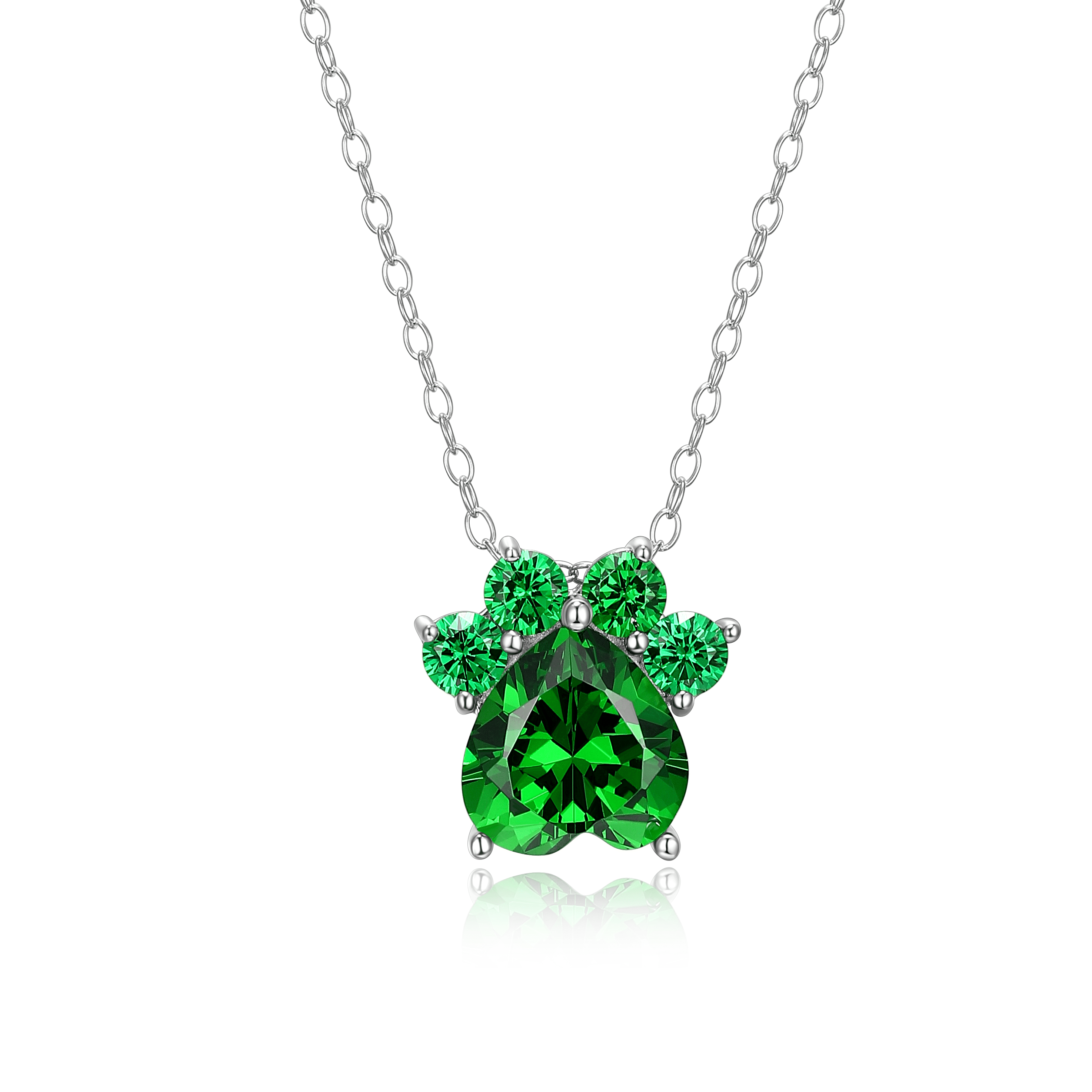Forever Facets Platinum over Sterling Silver Simulated Emerald Paw Print Necklace