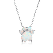 Forever Facets Platinum over Sterling Silver Simulated Opal Paw Print Necklace