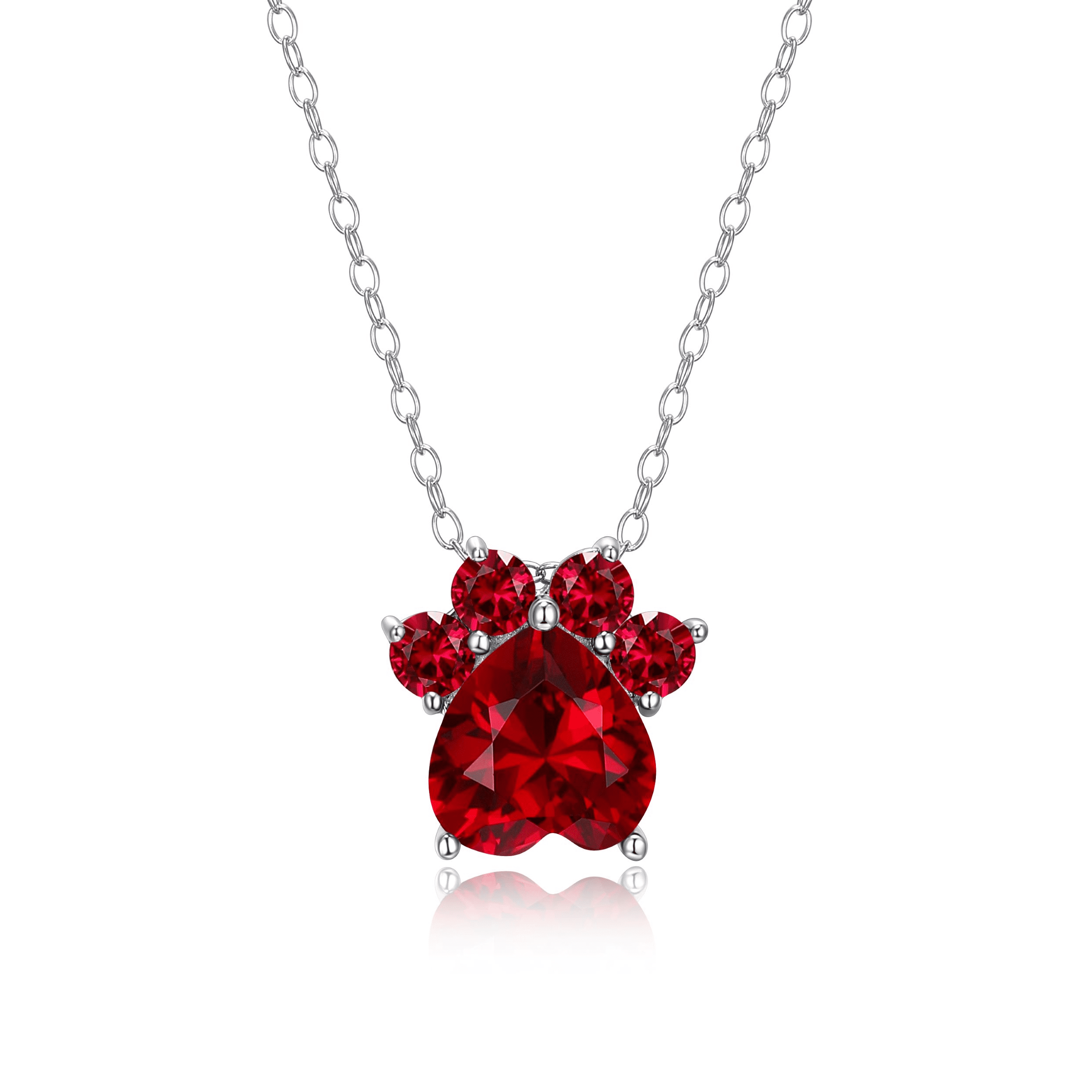 Forever Facets Platinum over Sterling Silver Simulated Ruby Paw Print Necklace