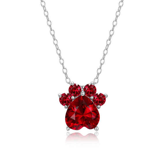 Forever Facets Platinum over Sterling Silver Simulated Ruby Paw Print Necklace