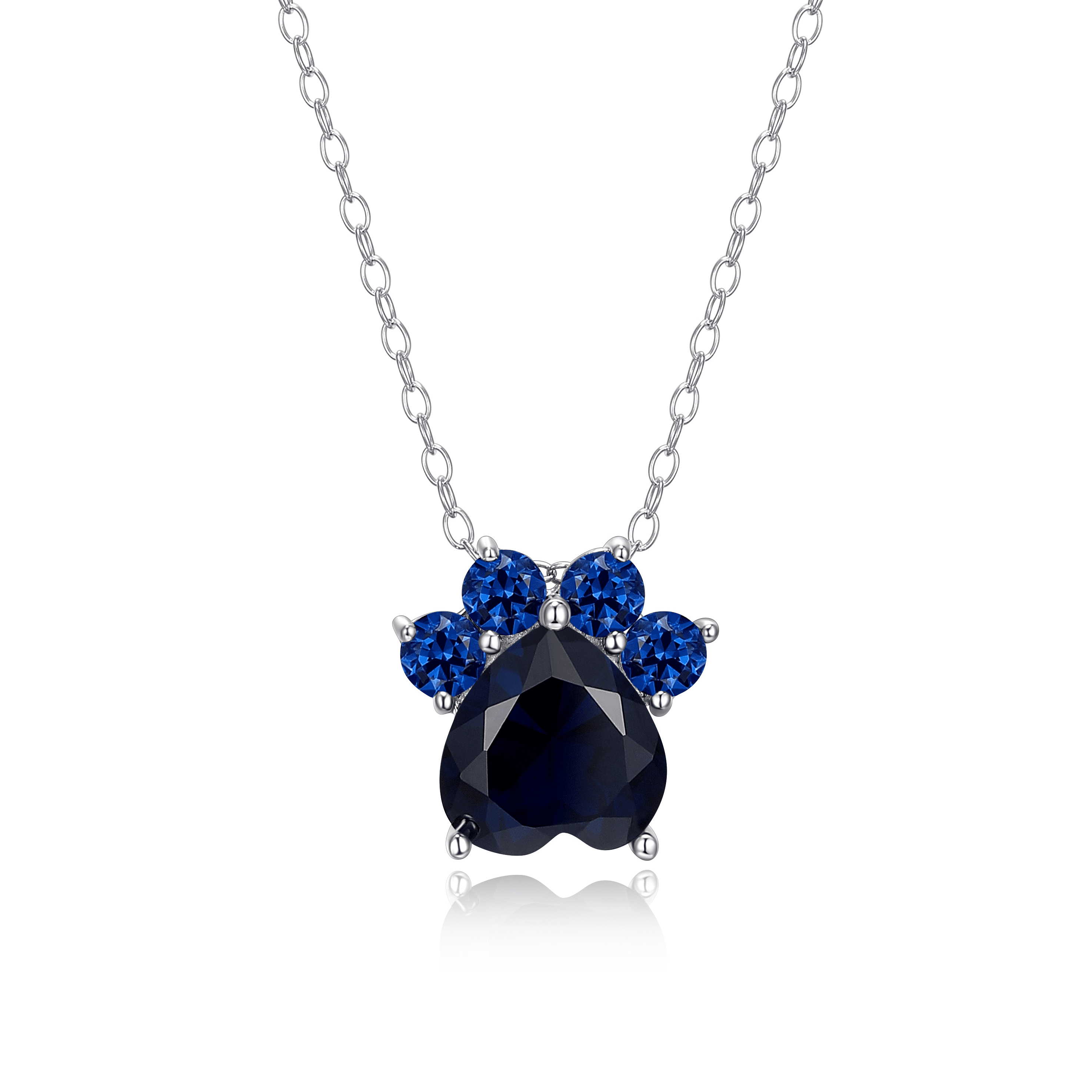 Forever Facets Platinum over Sterling Silver Simulated Sapphire Paw Print Necklace