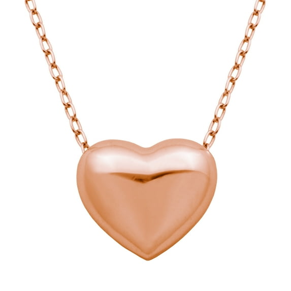 Forever Facets Puffed Heart 18" Necklace in 14k Rose Gold Plated Sterling Silver, Adult Female