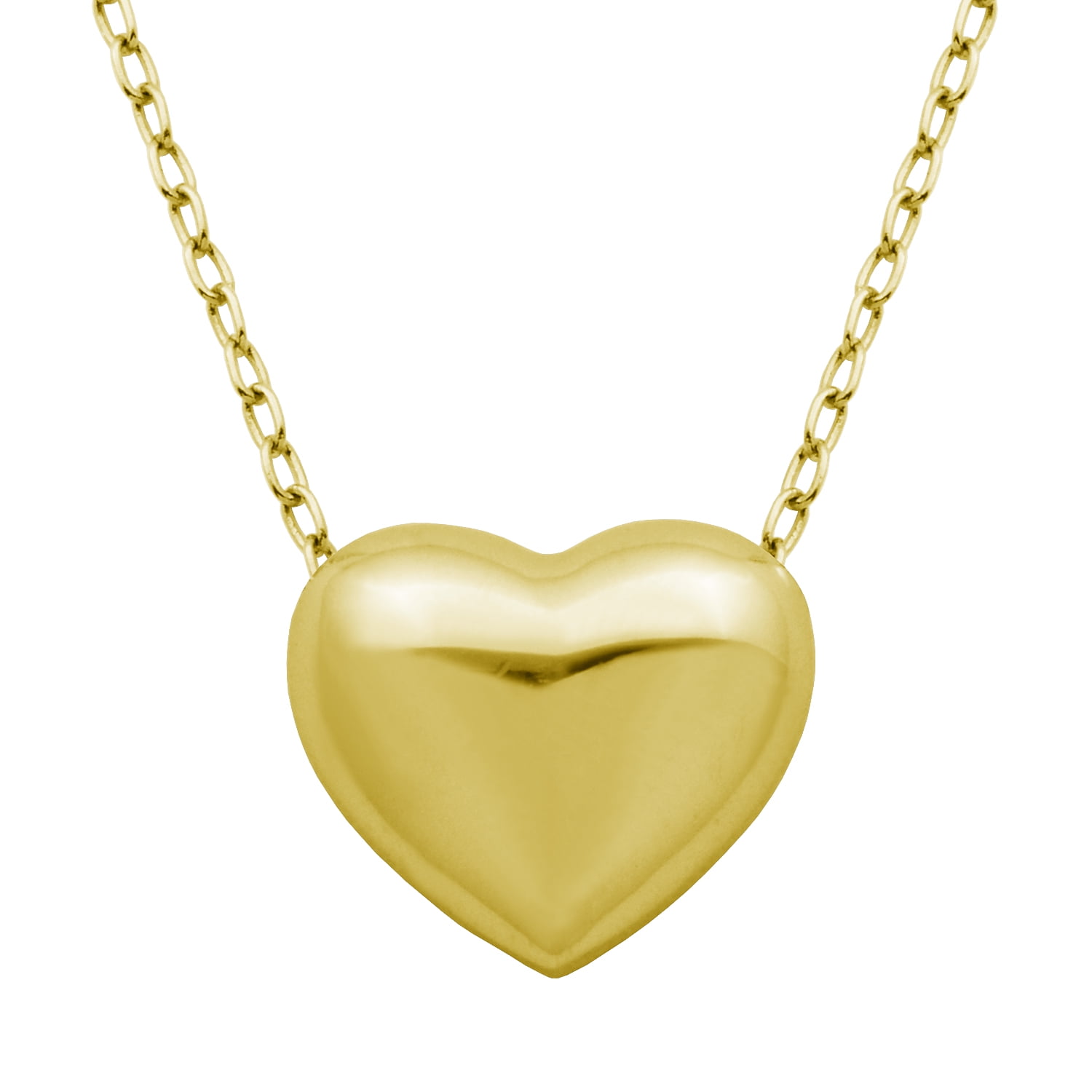 Forever Facets Puffed Heart 18" Pendant Necklace in 18k Plated Sterling Silver, Adult Female