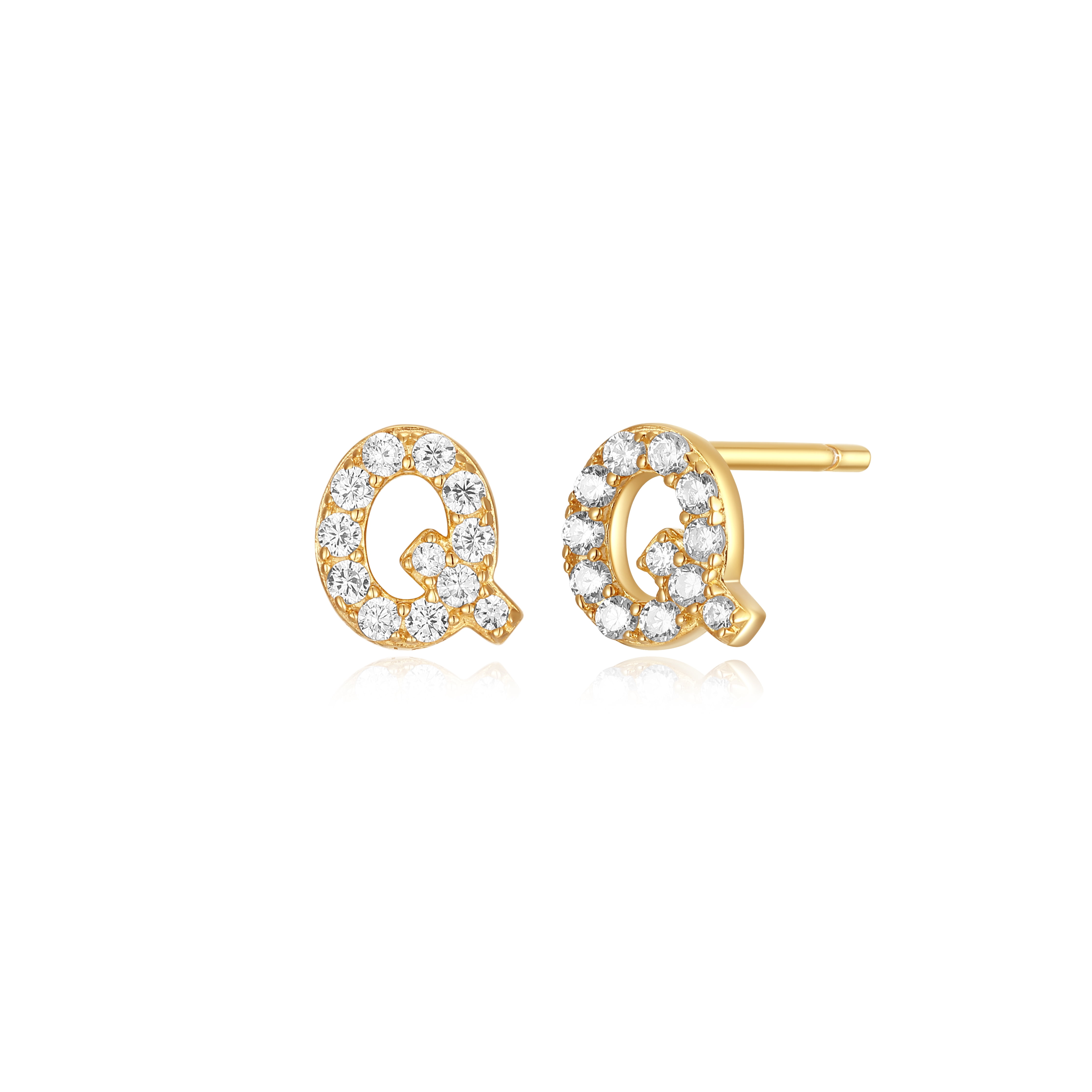 Forever Facets "Q" CZ Earrings in Gold over Sterling Silver, Adult Female